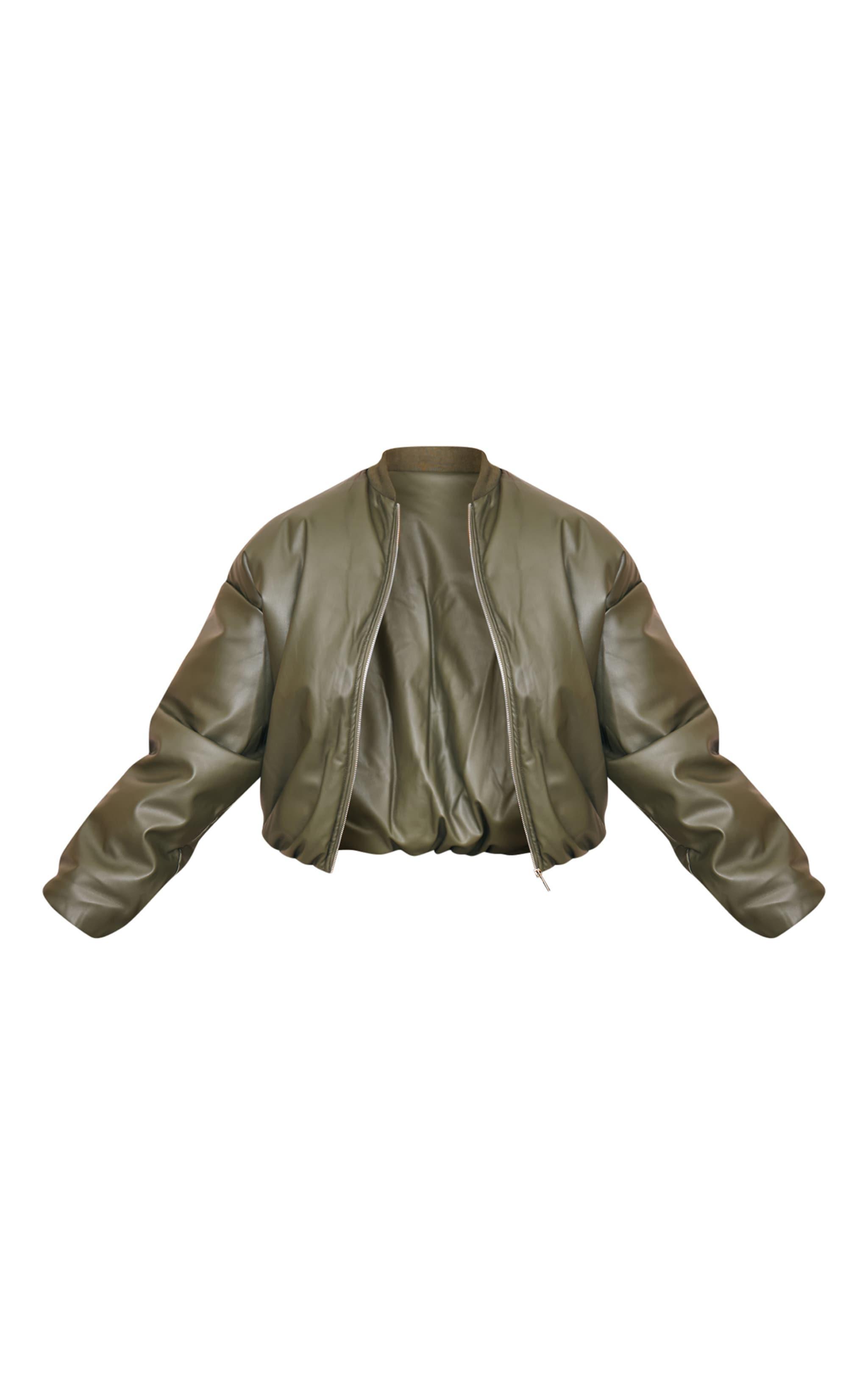 Plus Khaki Faux Leather Oversized Bomber Jacket Product Image