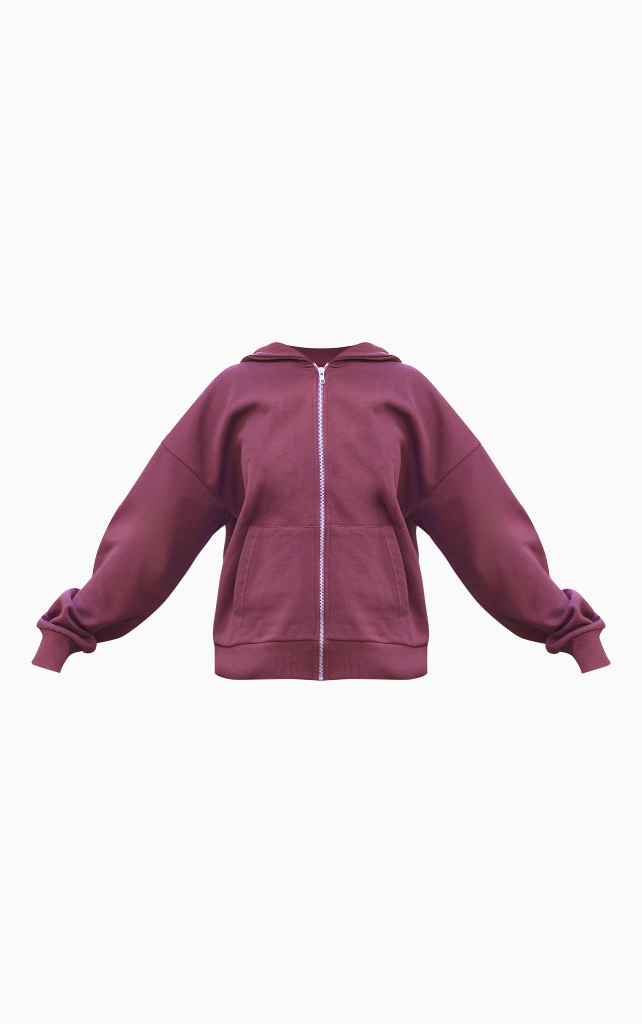 Burgundy Premium Zip Up Oversized Sweat Hoodie Product Image