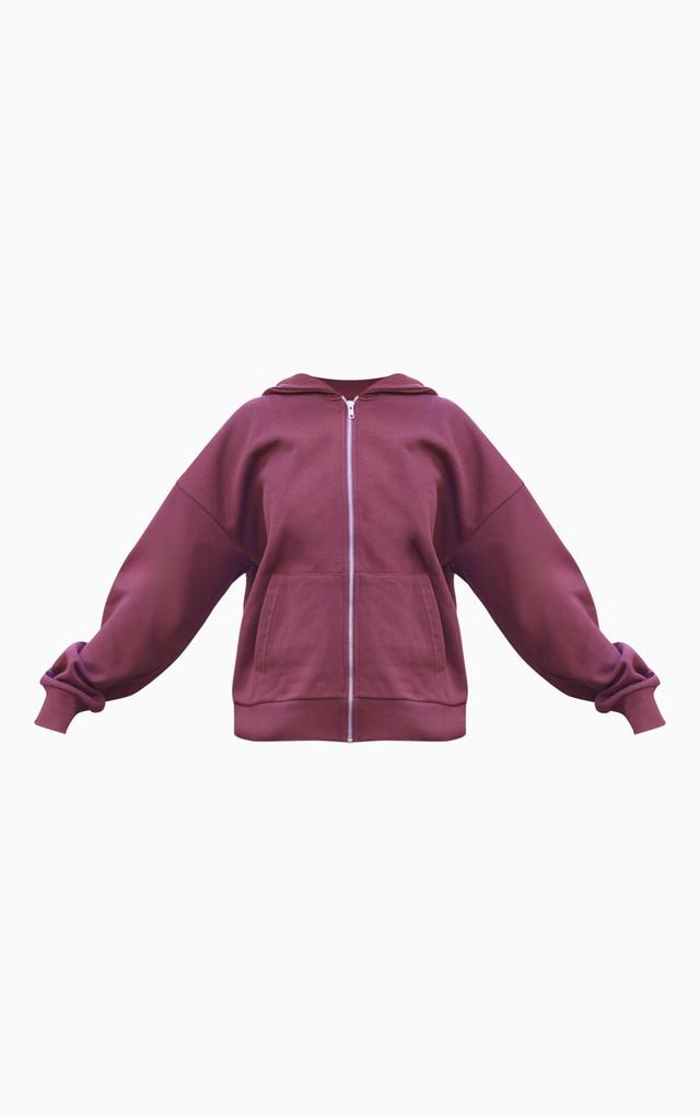 Burgundy Premium Zip Up Oversized Sweat Hoodie Product Image