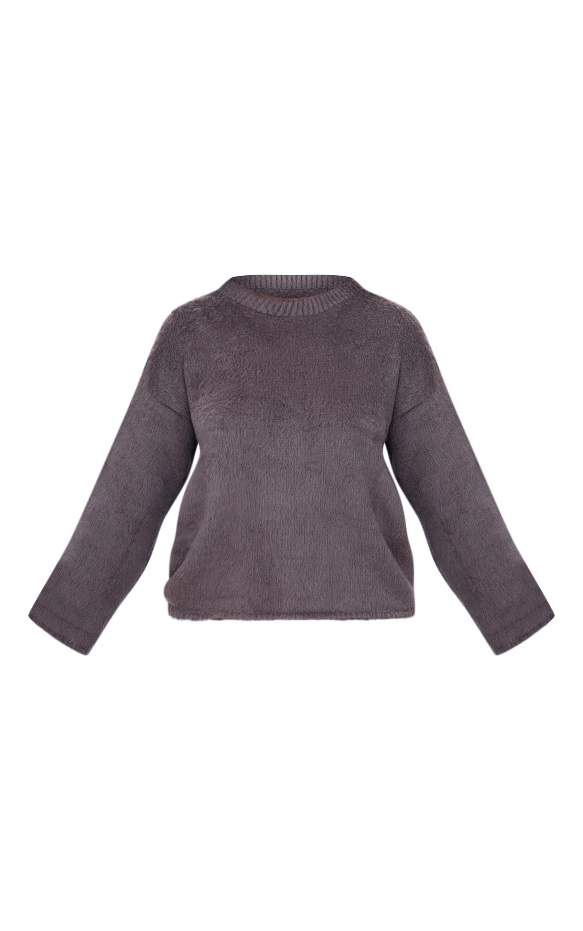 Plus Grey Fluffy Knit Oversized Sweater Product Image