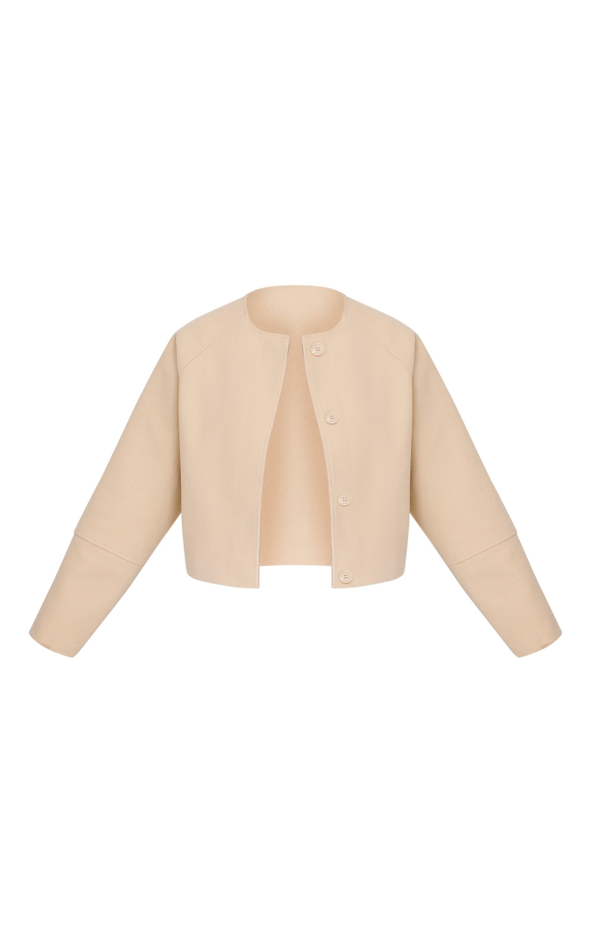 Cream Wool Look Minimal Coat Product Image