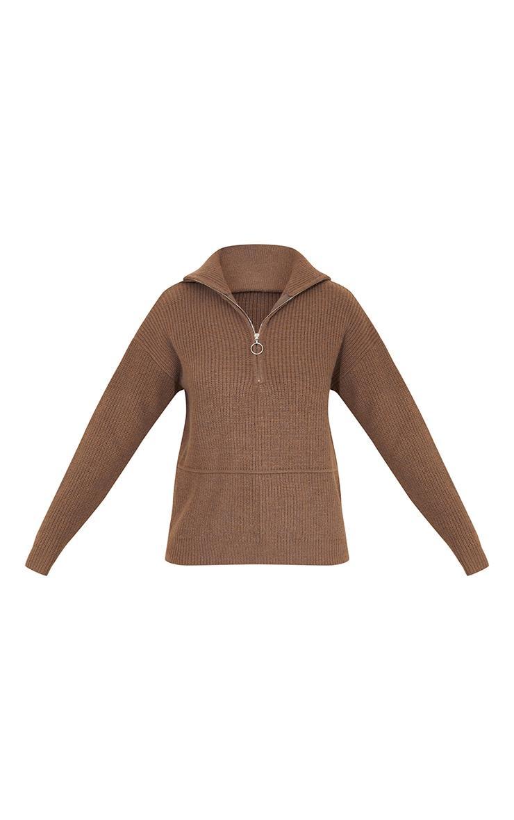 Chocolate Half Zip Up Knitted Sweater Product Image