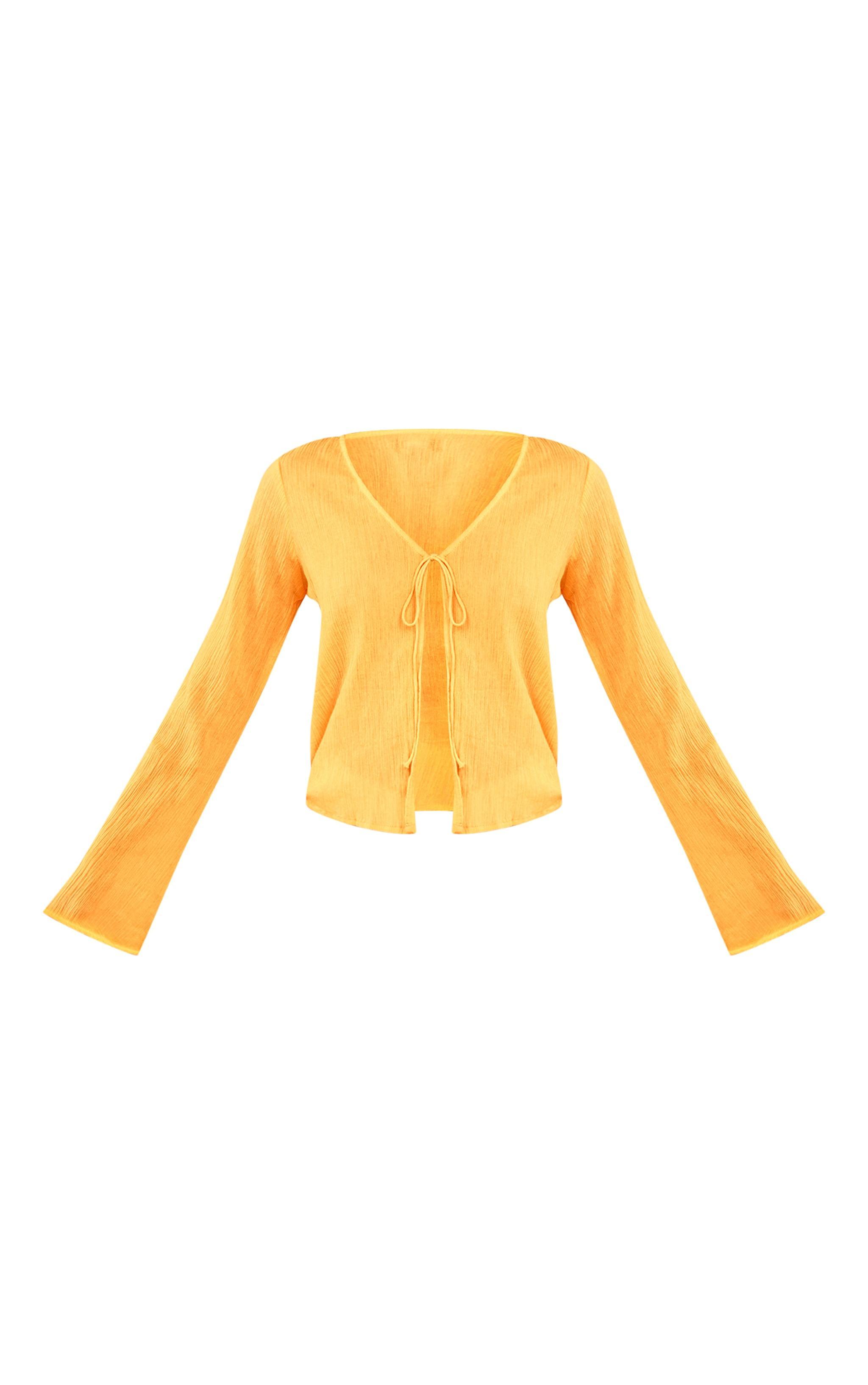 Orange Crinkle Tie Front Shirt Product Image