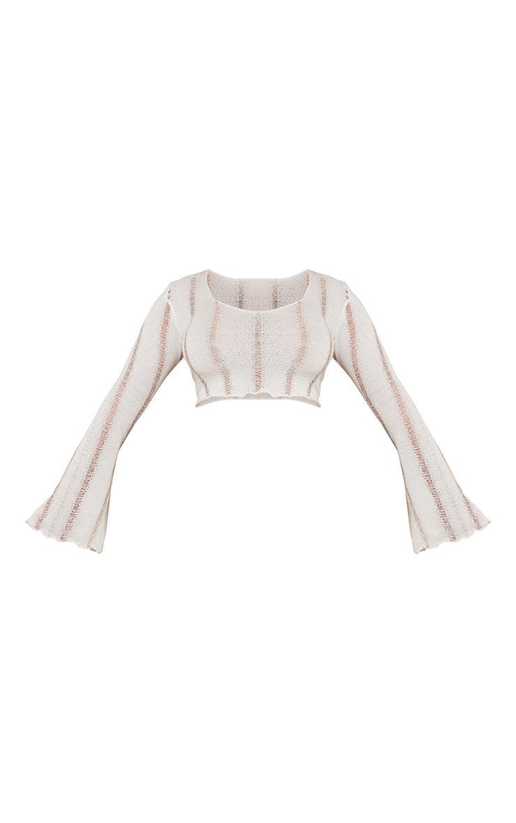 Shape Cream Ladder Detail Knit Flare Sleeve Crop Top Product Image