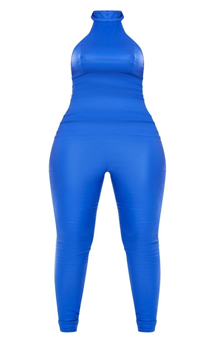 Shape Blue Coated Denim Halterneck Jumpsuit Product Image