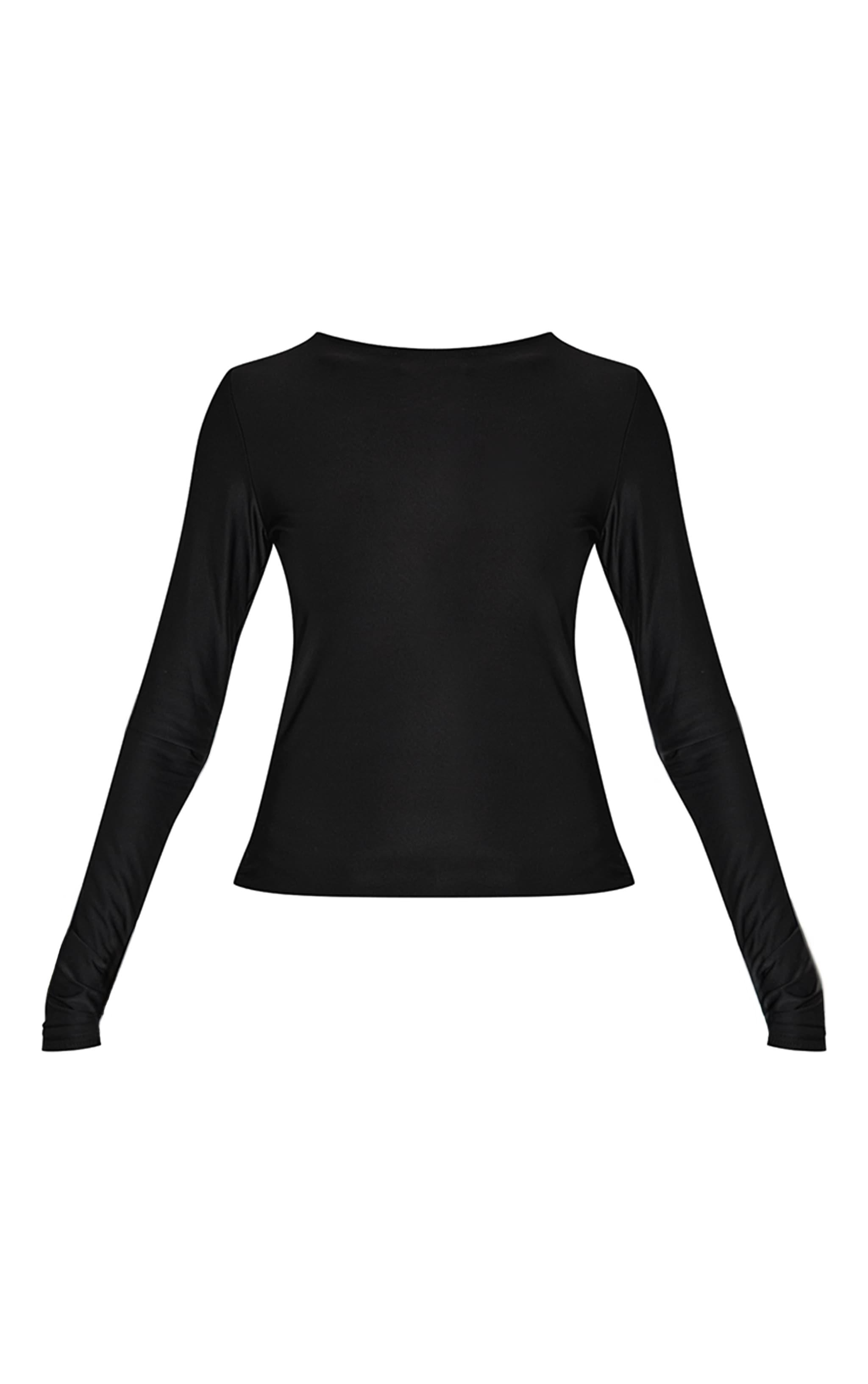 Black Slinky Tie Back Detail Long Sleeve Top Product Image