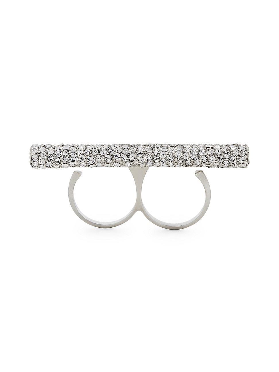 Womens Silvertone & Crystal Bar Double-Finger Ring Product Image