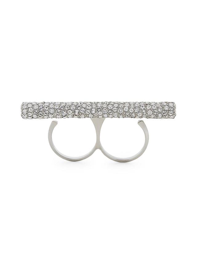 Womens Silvertone & Crystal Bar Double-Finger Ring Product Image