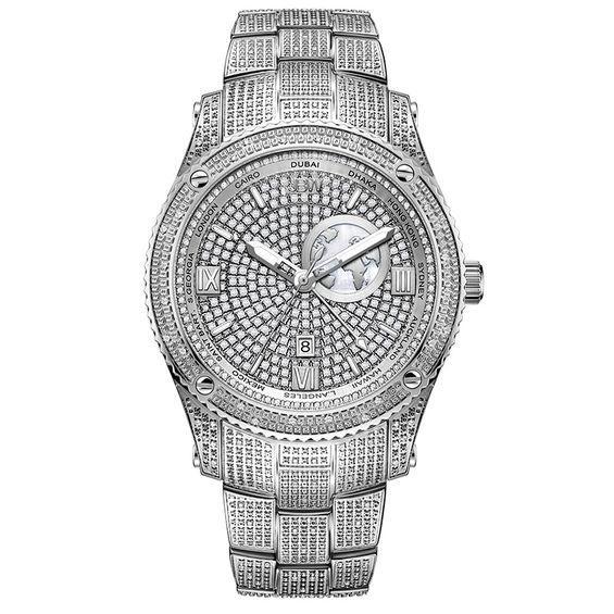 Jbw Mens Jet Setter Gmt Silver-Tone Stainless Steel Bracelet Watch 46mm Product Image