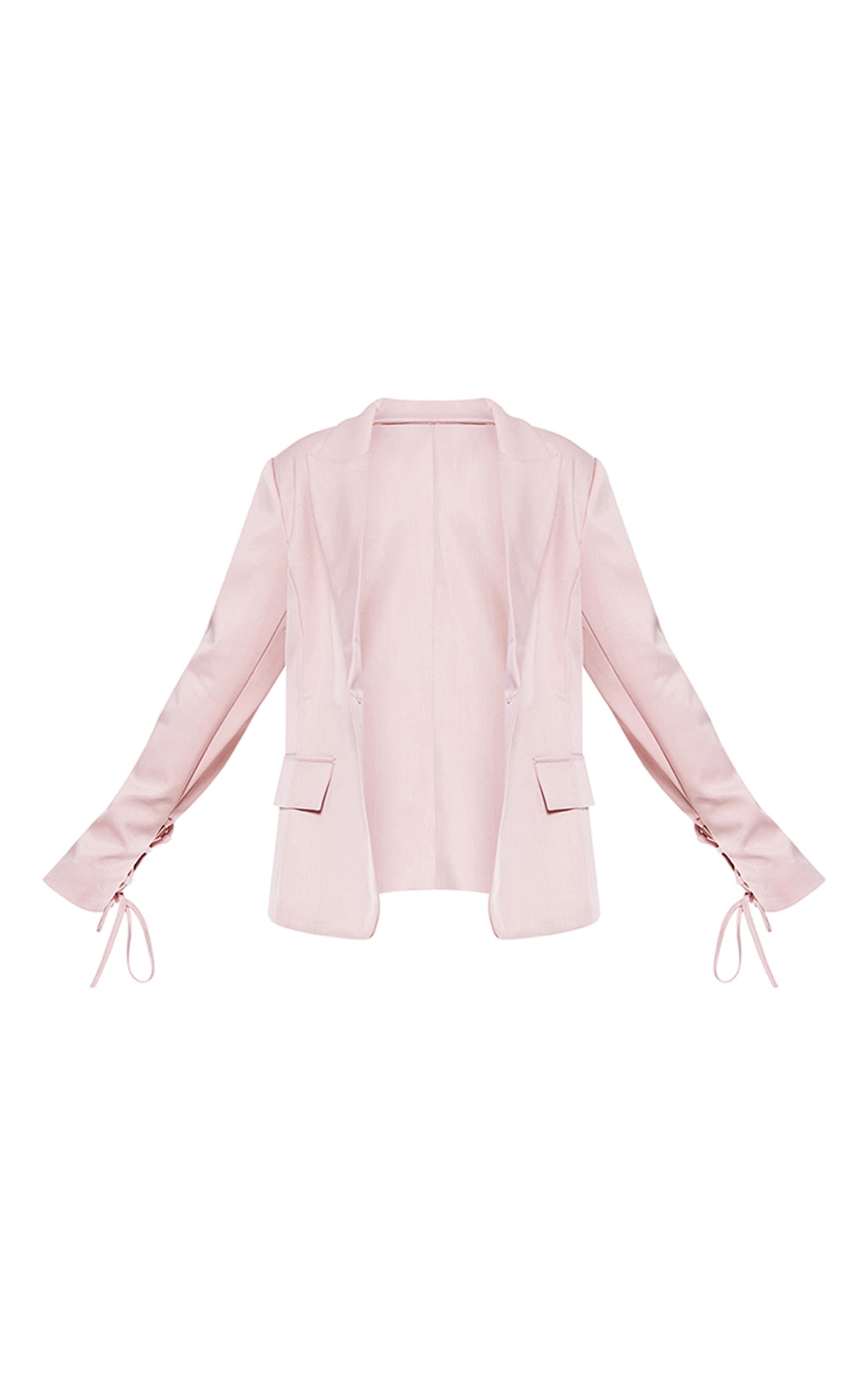 Pastel Pink Lace Up Sleeve Blazer Product Image