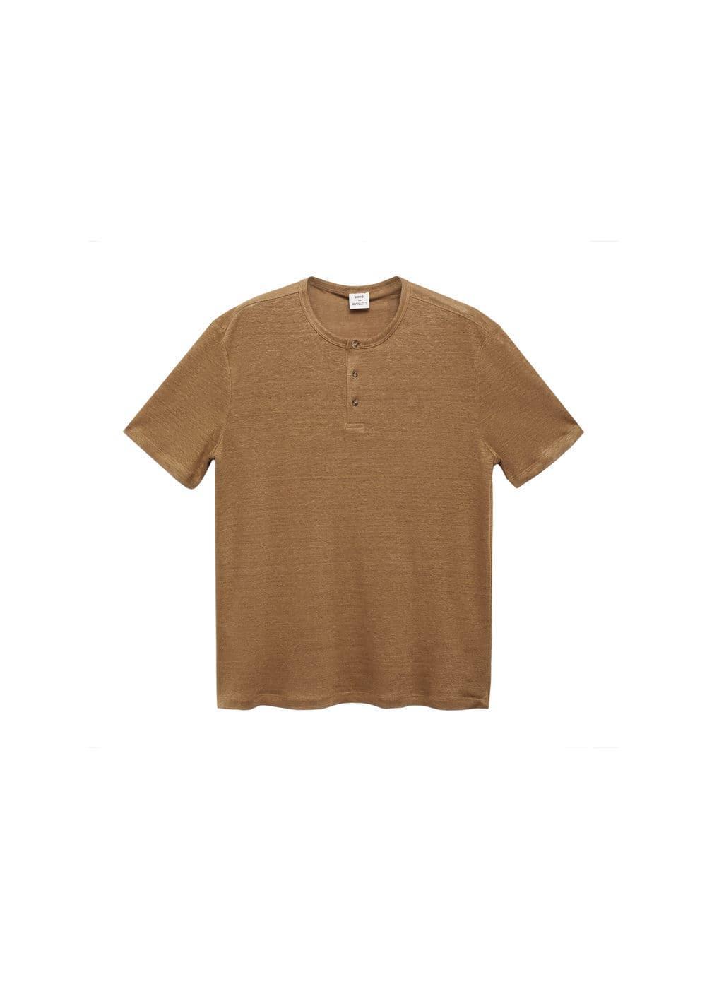 MANGO MAN - Slim-fit linen-blend t-shirt beigeMen Product Image