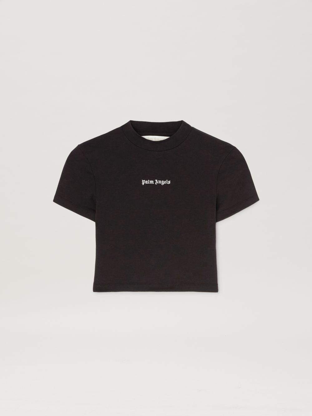 Curved Logo oversize T-shirt in  1003 black - off white  - Palm Angels® Official  Product Image