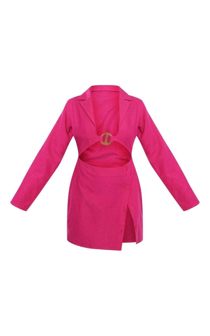 Hot Pink Linen Trim Detail Cut Out Blazer Dress Product Image