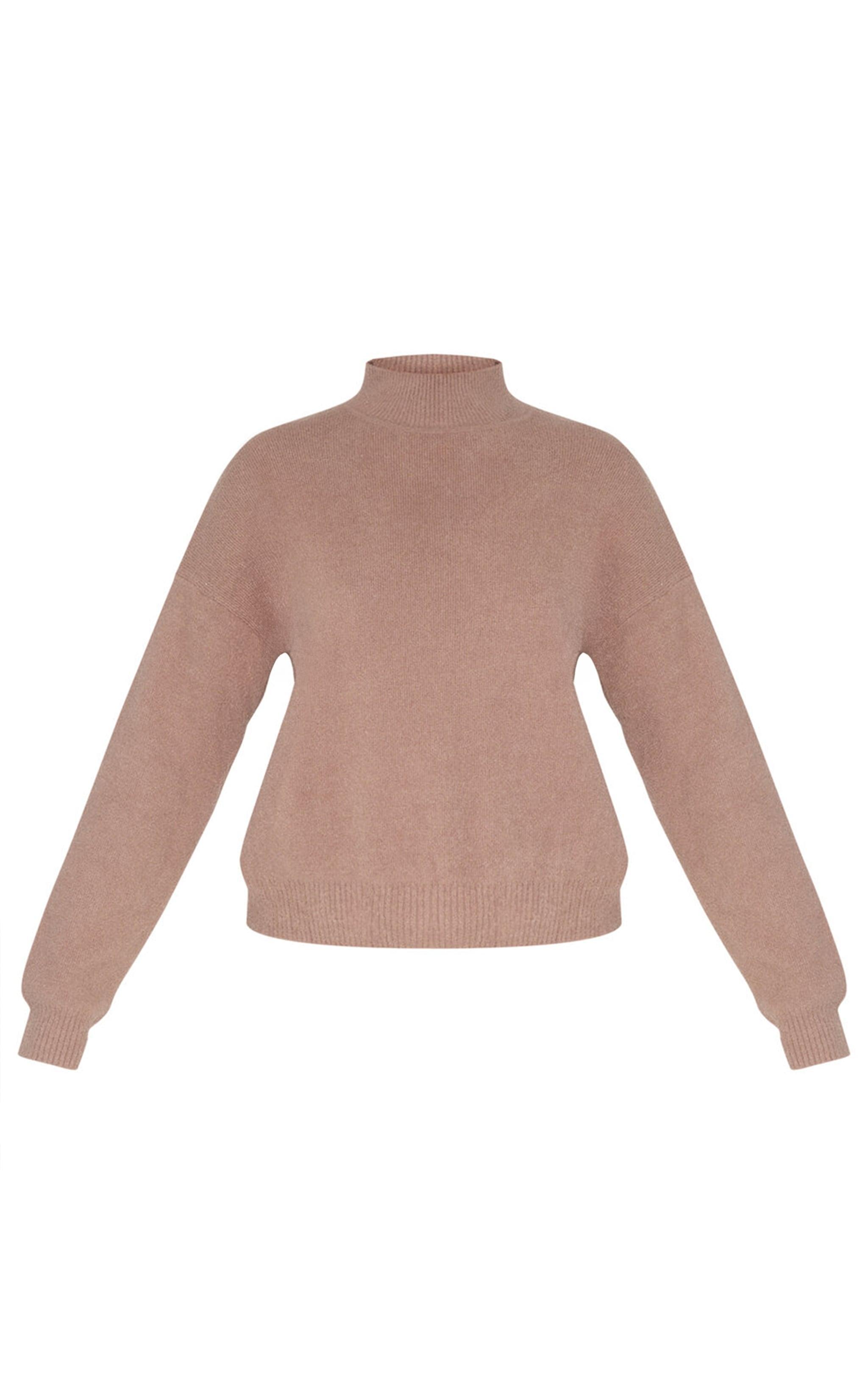 Light Mocha Soft Knit High Neck Oversized Sweater Product Image