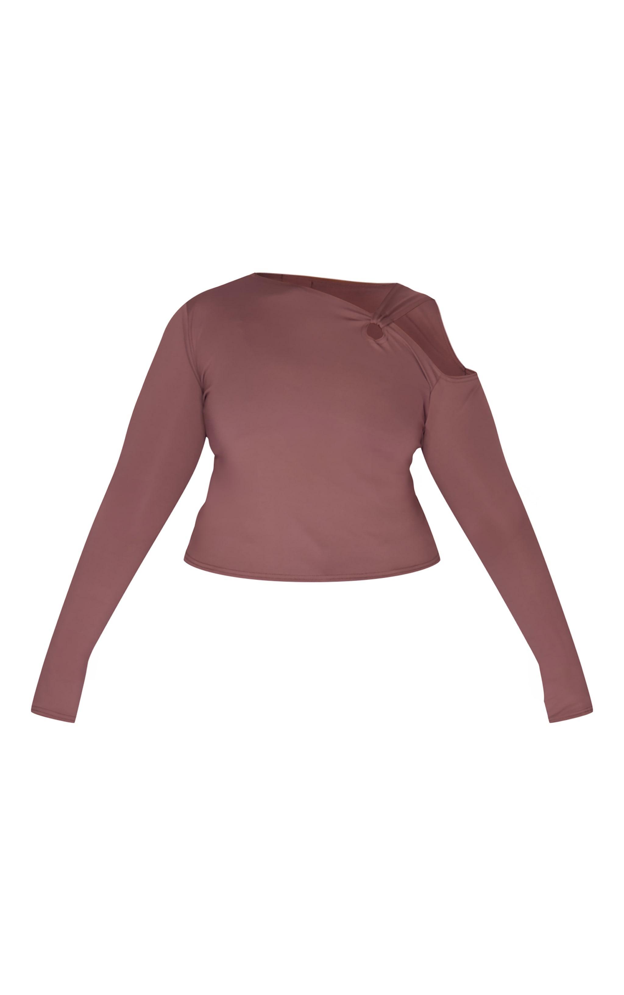 Plus Chocolate Contour Long Sleeve Knot Detail Top Product Image