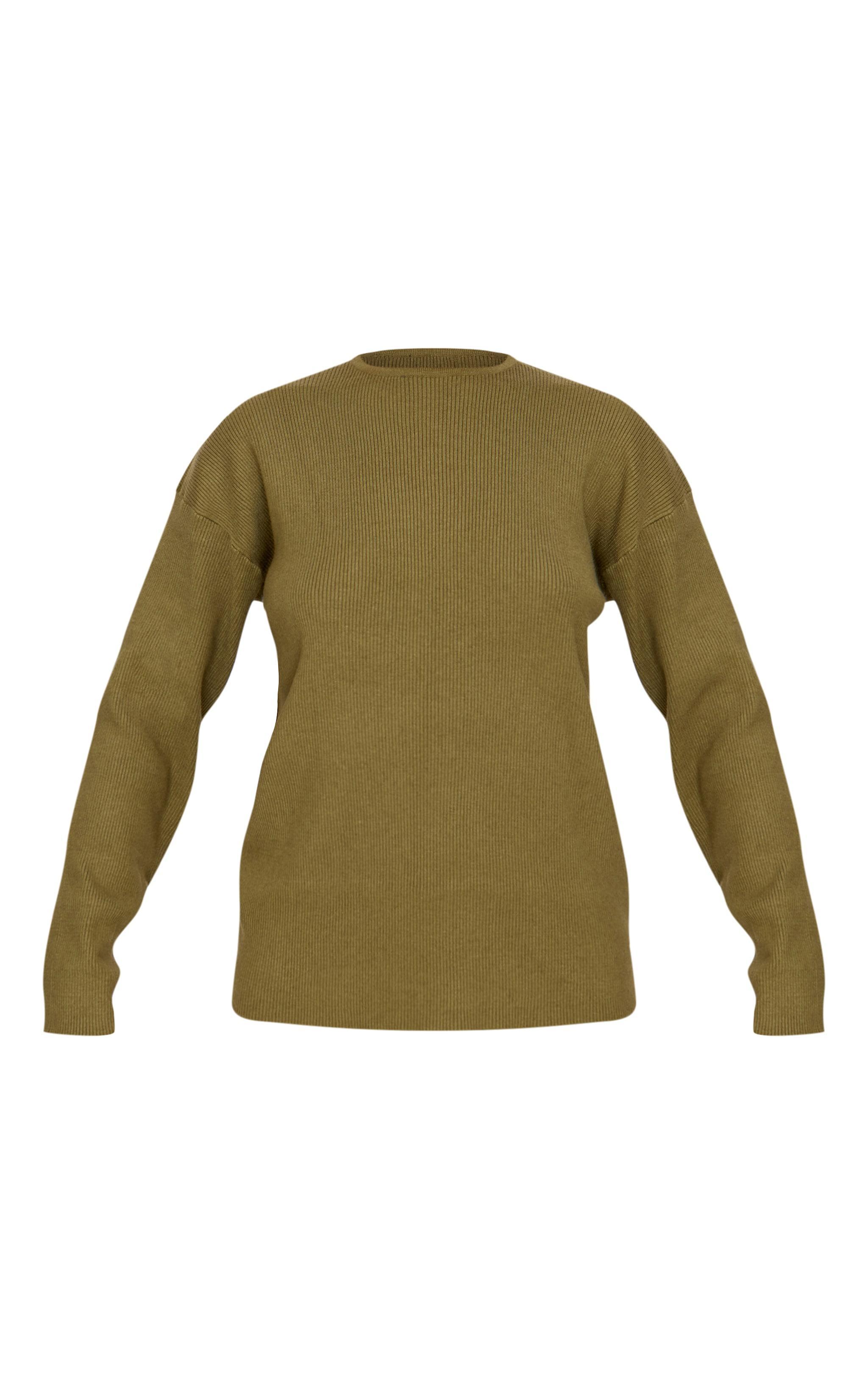 Khaki Light Rib Knit Oversized Top Product Image