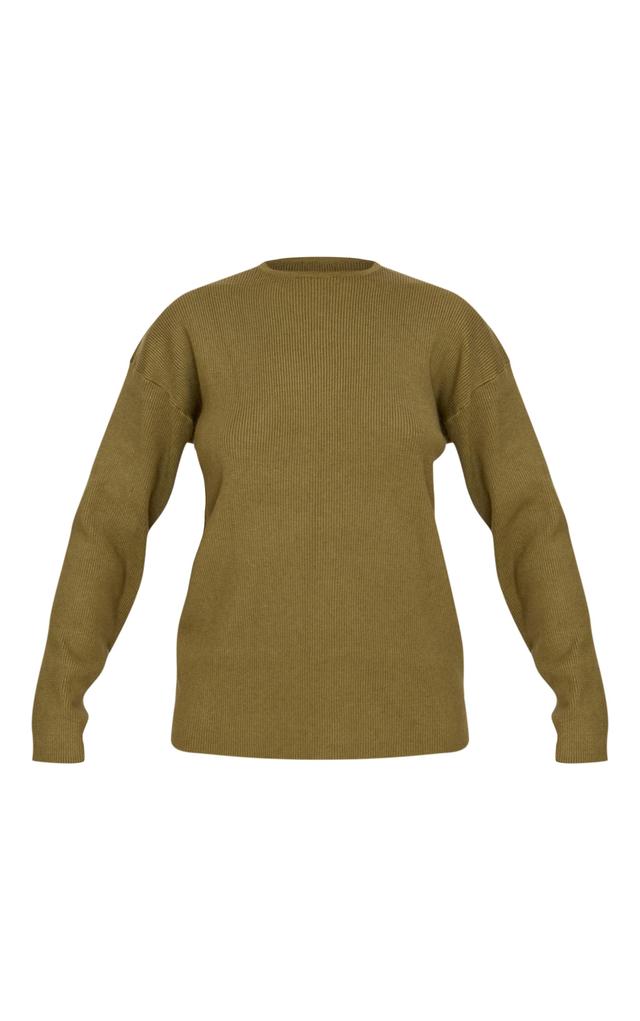 Khaki Light Rib Knit Oversized Top Product Image