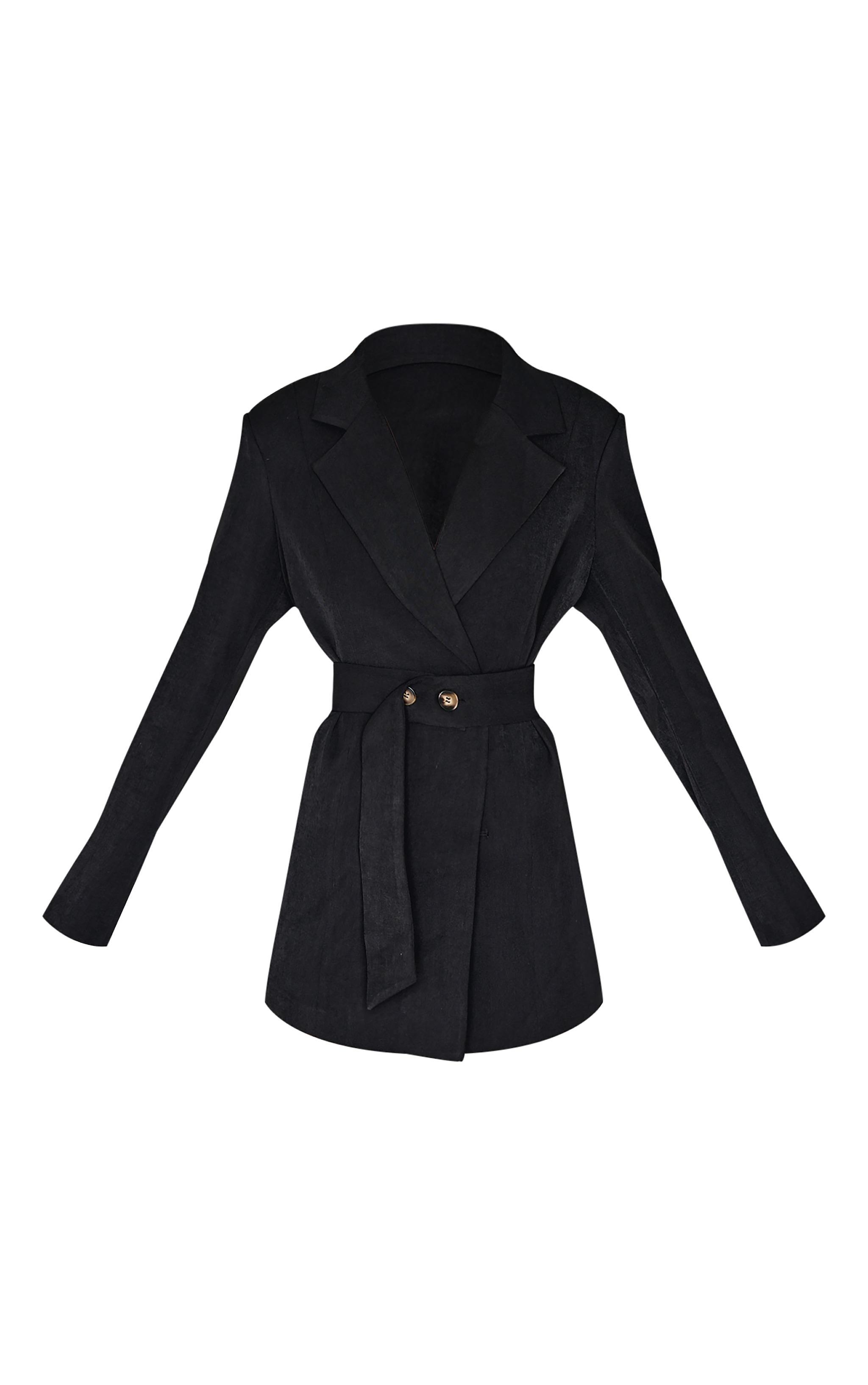 Black Structured Belted Blazer Dress Product Image