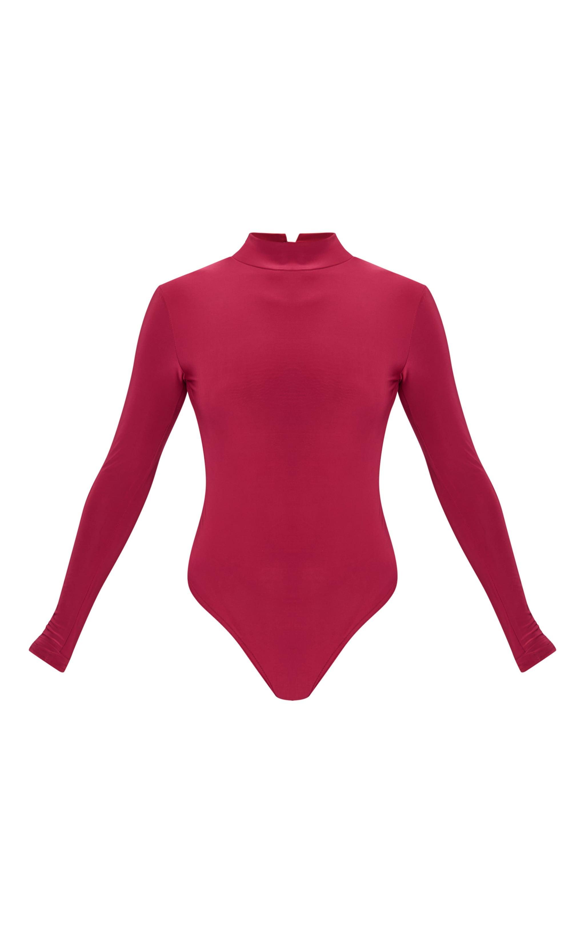 Burgundy Slinky High Neck Backless Bodysuit Product Image