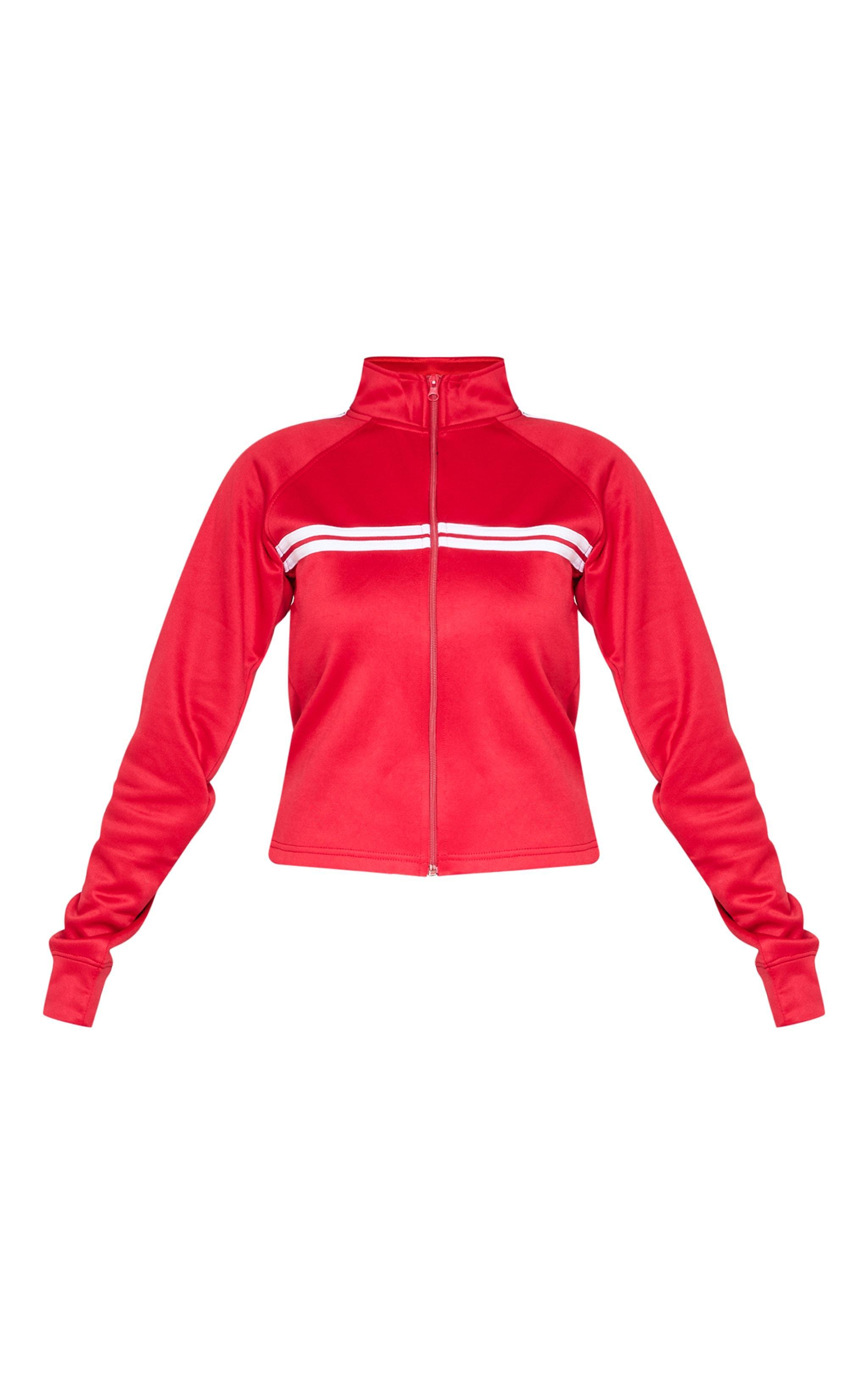 Petite Red Stripe Detail Zip Up Track Jacket Product Image