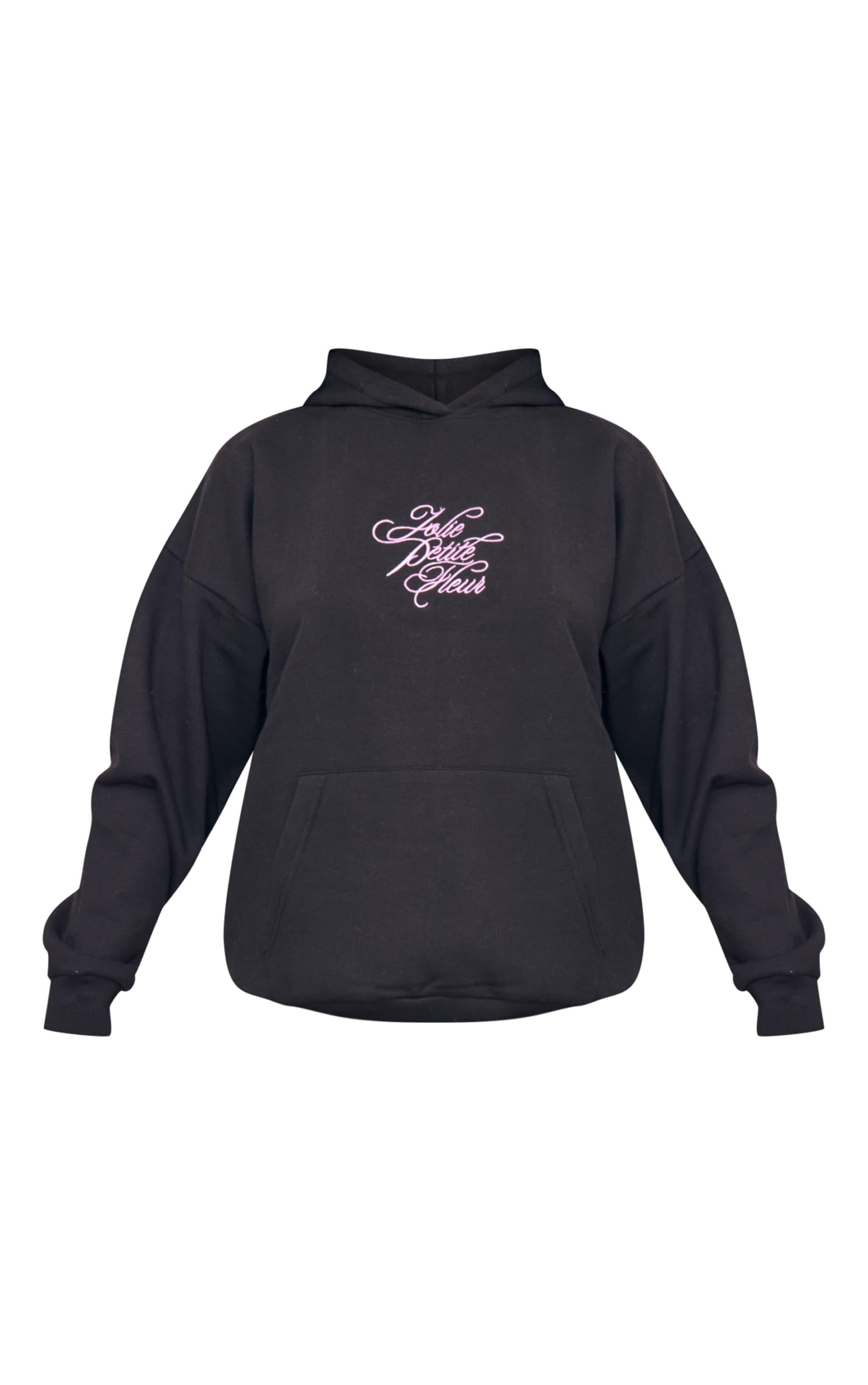 Black Italic Embroidered Oversized Hoodie Product Image