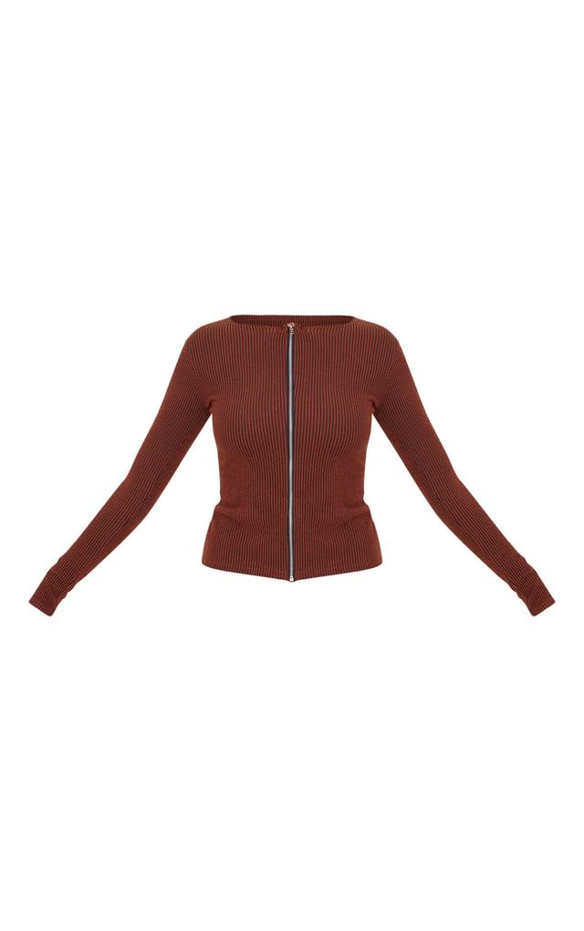 Chocolate Rib Longline Zip Up Top Product Image