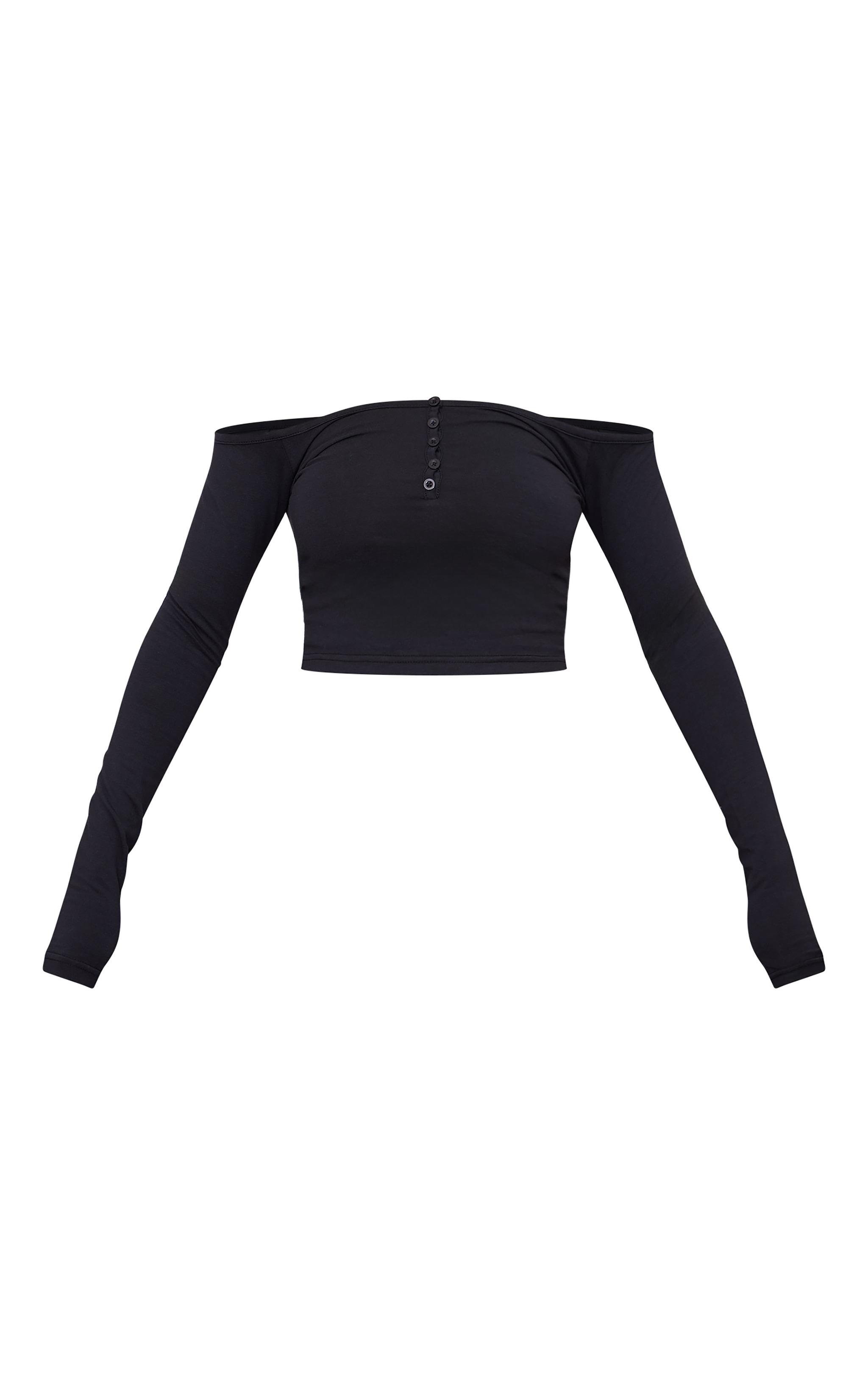 Black Bardot Button Detail Long Sleeve Top Product Image