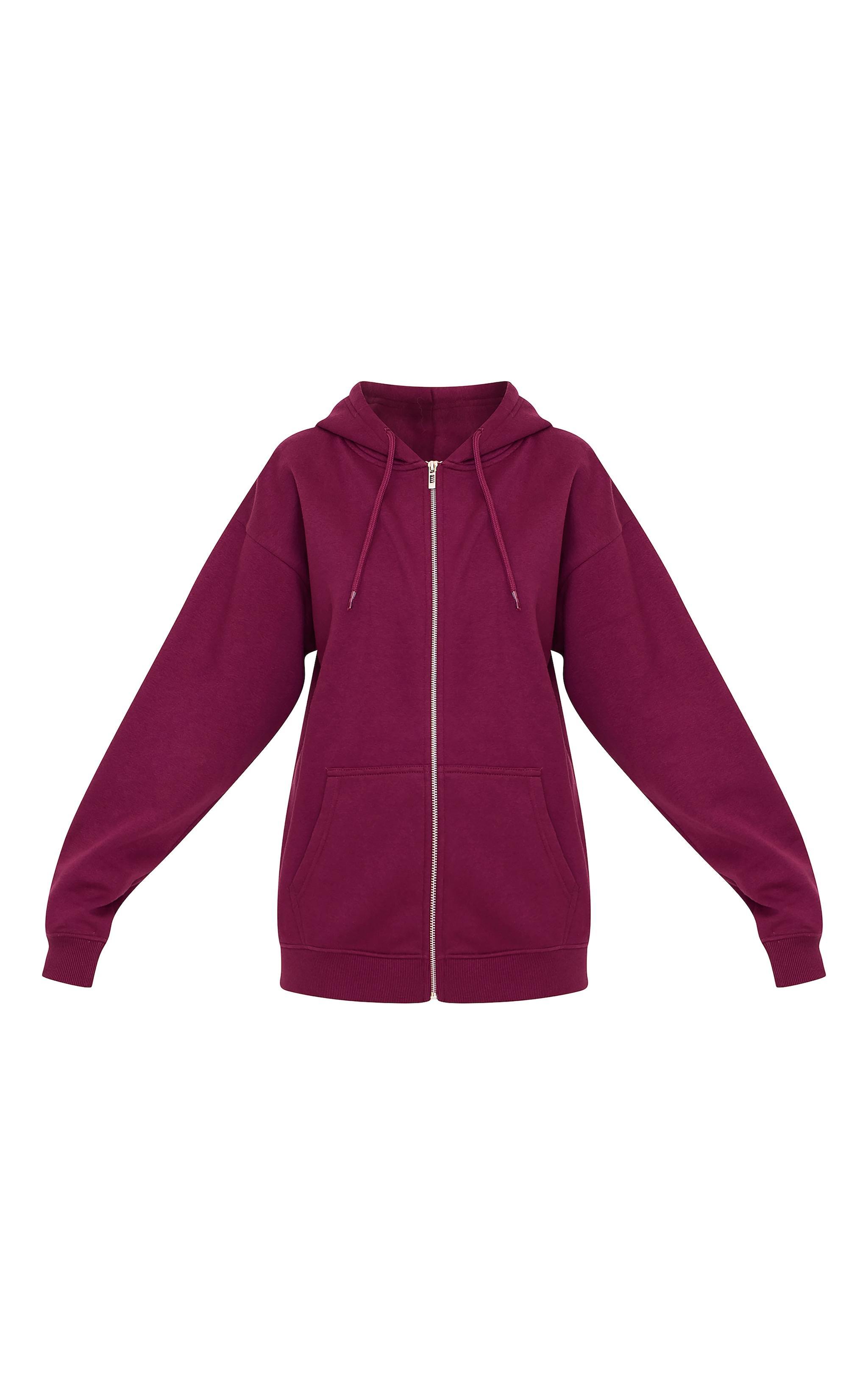 Plum Oversized Zip Up Plain Front Hoodie Product Image