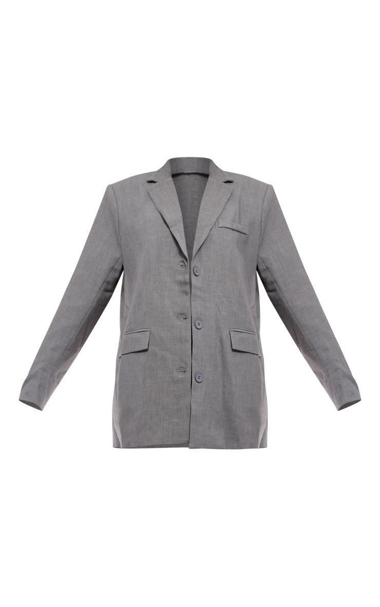 Grey Textured Look Shoulder Padded Oversized Blazer Product Image