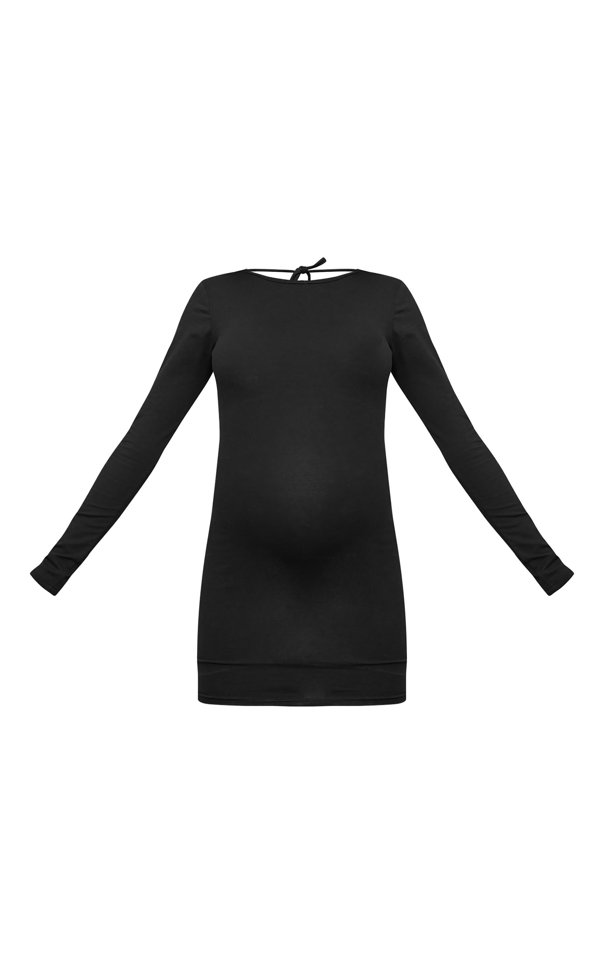 Maternity Black Cotton Tie Scoop Back Mini Dress Product Image