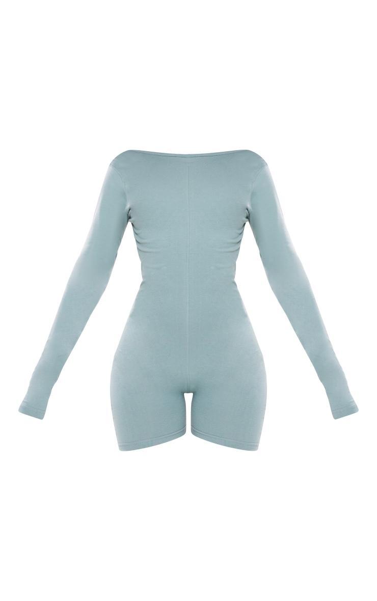 Sea Green Scoop Back Long Sleeve Cotton Unitard Product Image