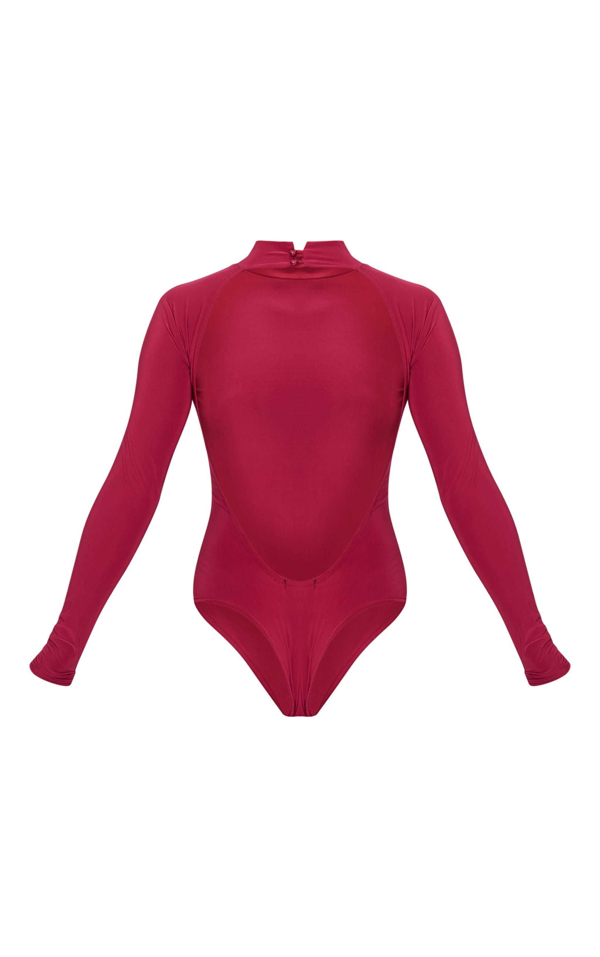 Burgundy Slinky High Neck Backless Bodysuit Product Image