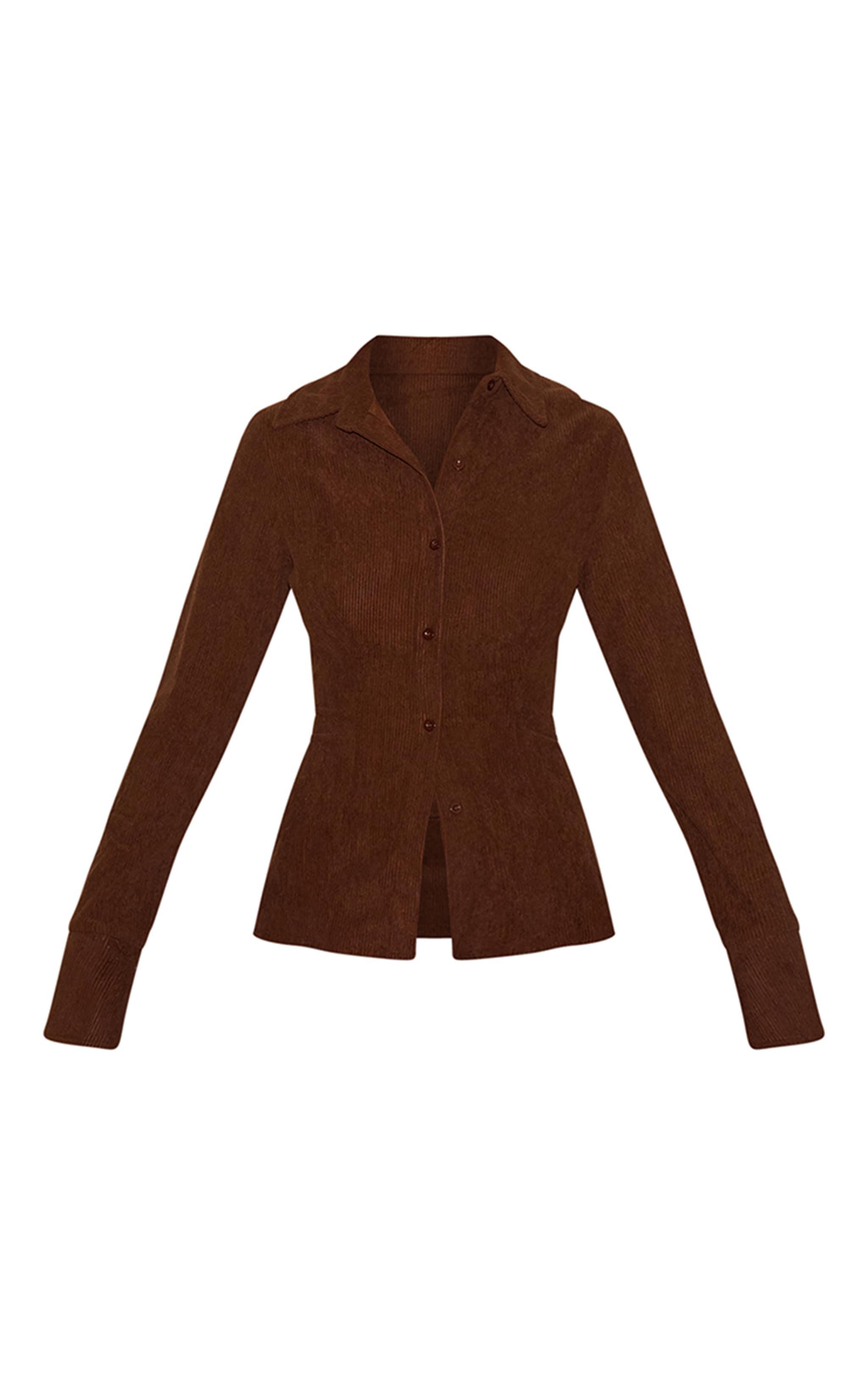 Chocolate Corduroy Flared Sleeve Fitted Shirt Product Image