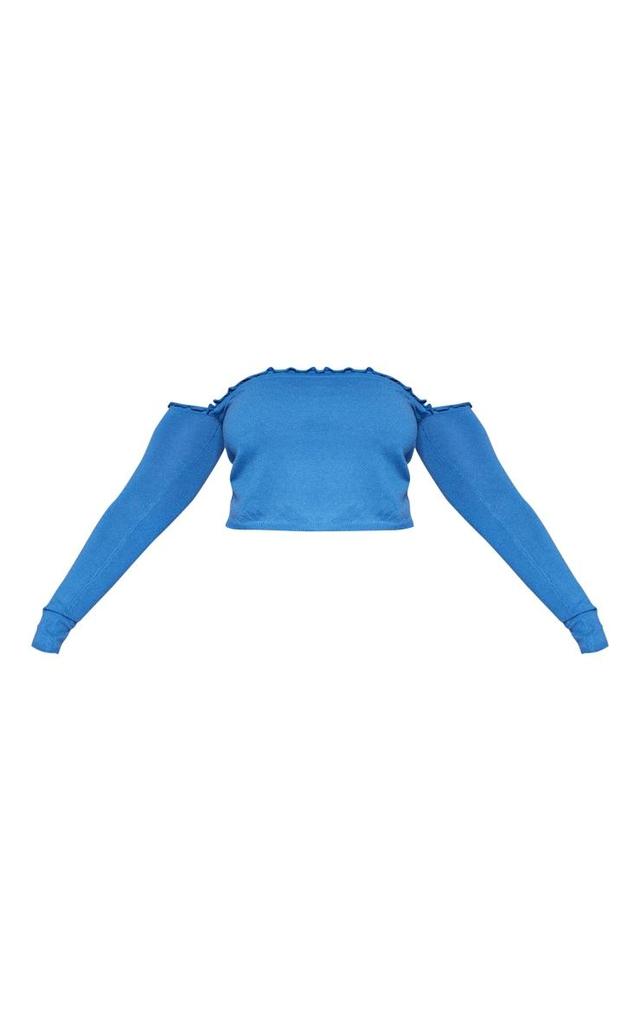 Plus Navy Soft Knit Scallop Edge Bardot Crop Top Product Image