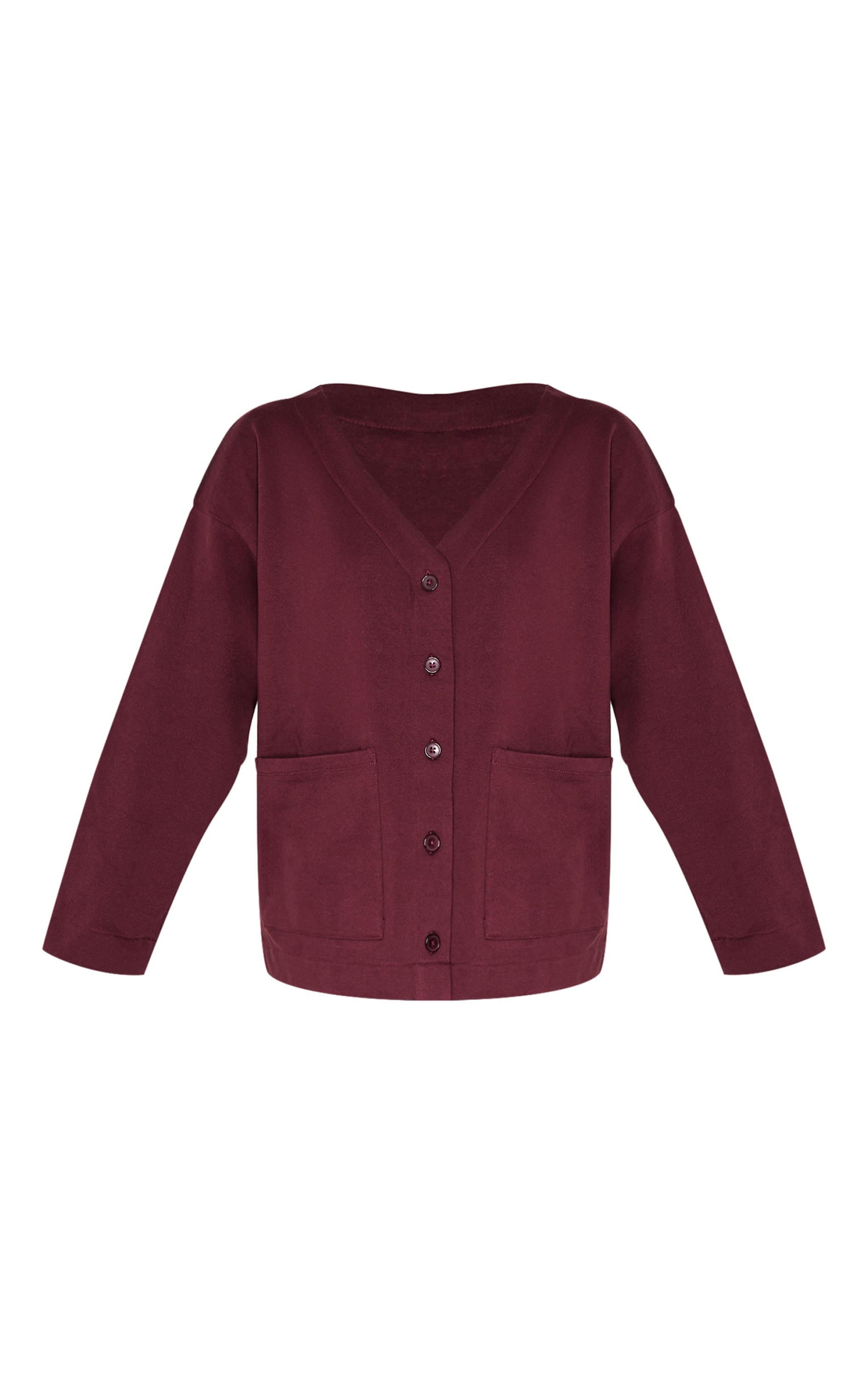 Burgundy Premium Fleeceback Button Front Sweat Cardigan Product Image