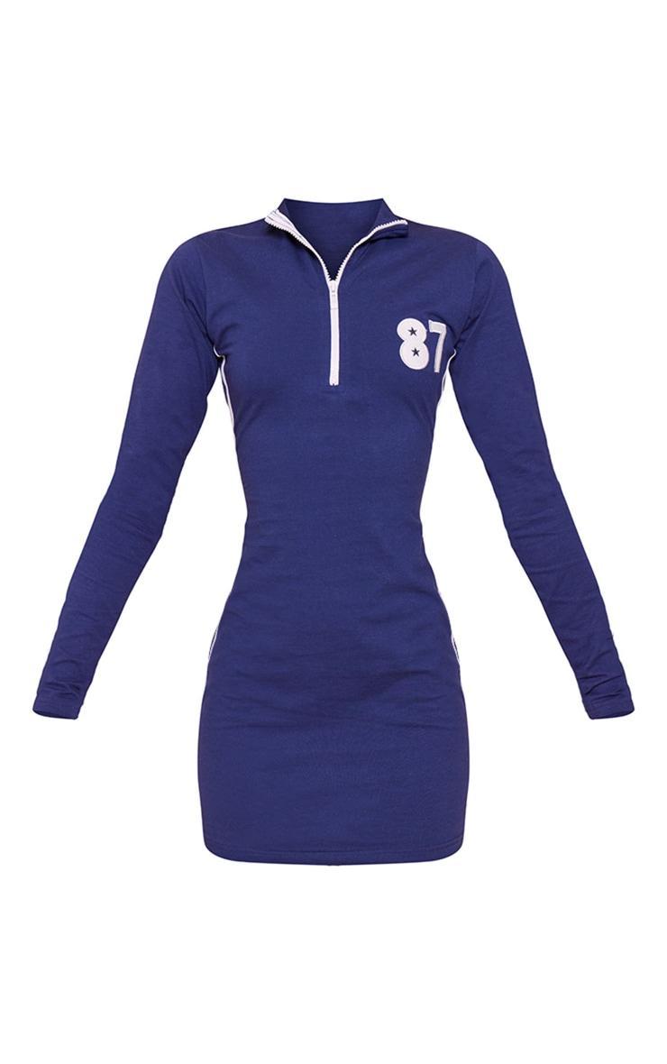 Navy Varsity Contrast Half Zip Bodycon Dress Product Image