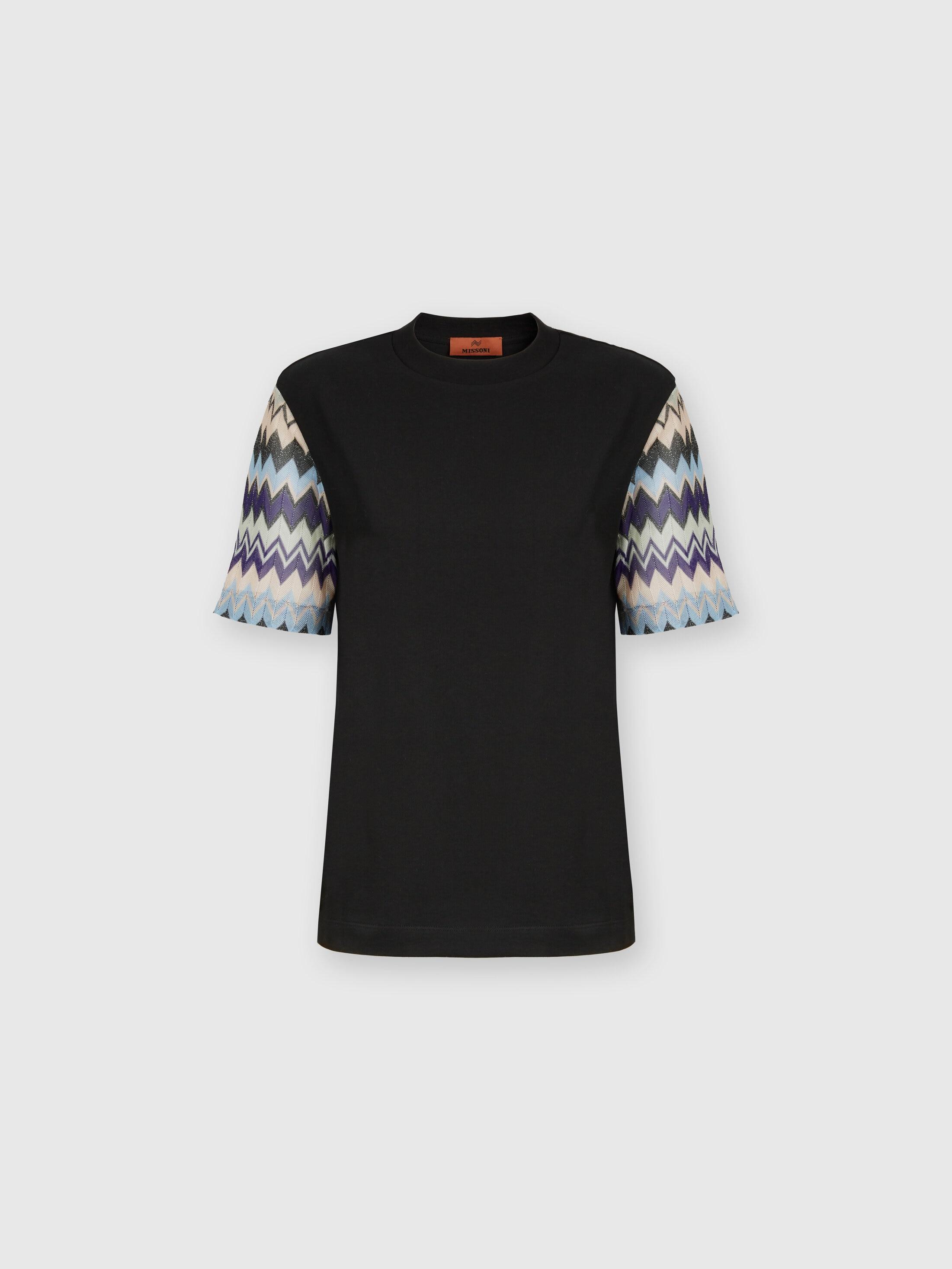 Cotton jersey T-shirt with zig zag knit sleeves Product Image