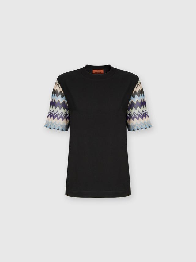 Cotton jersey T-shirt with zig zag knit sleeves Product Image