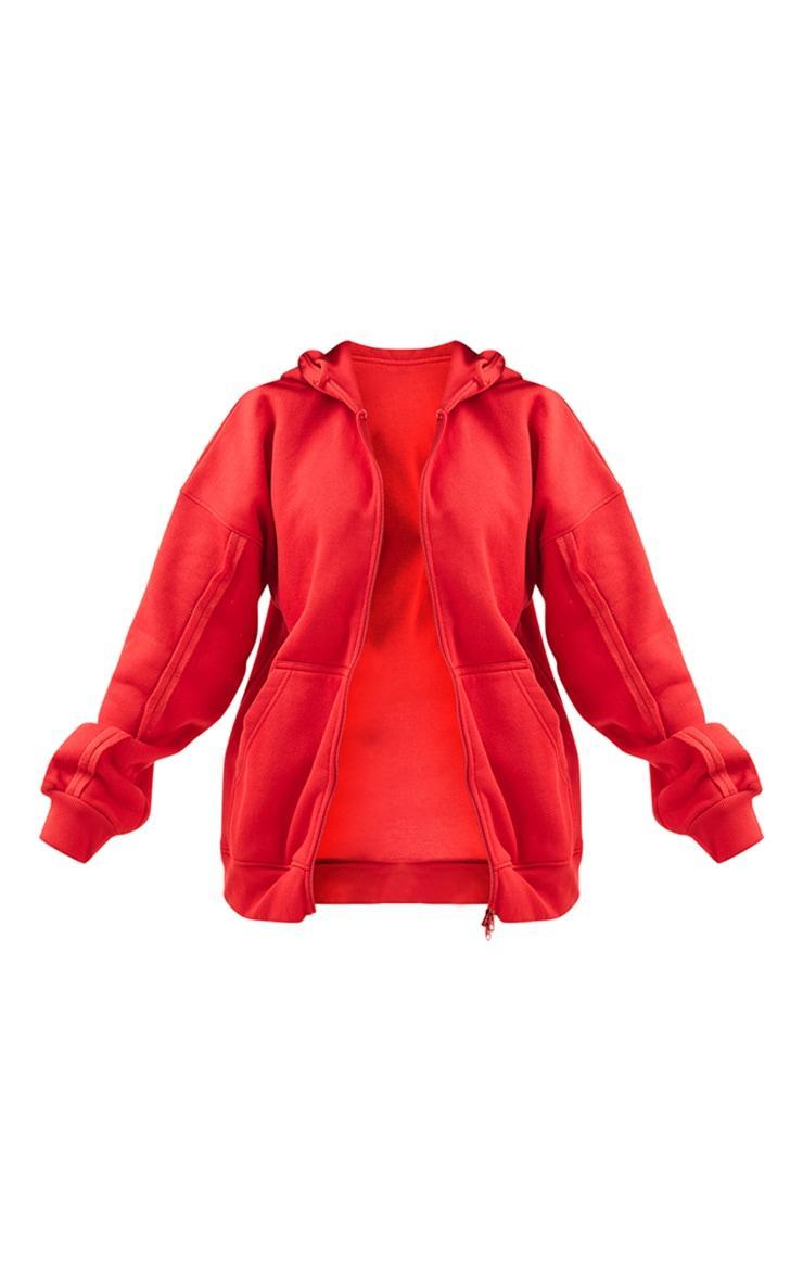 Red Oversized Zip Through Seam Detail Hoodie Product Image