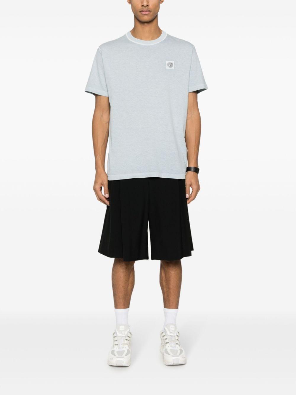 STONE ISLAND Logo-patch Cotton T-shirt In Blue Product Image