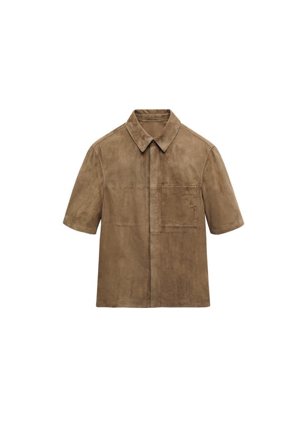 MANGO MAN - Overshirt with 100% suede leather pocket brownMen Product Image