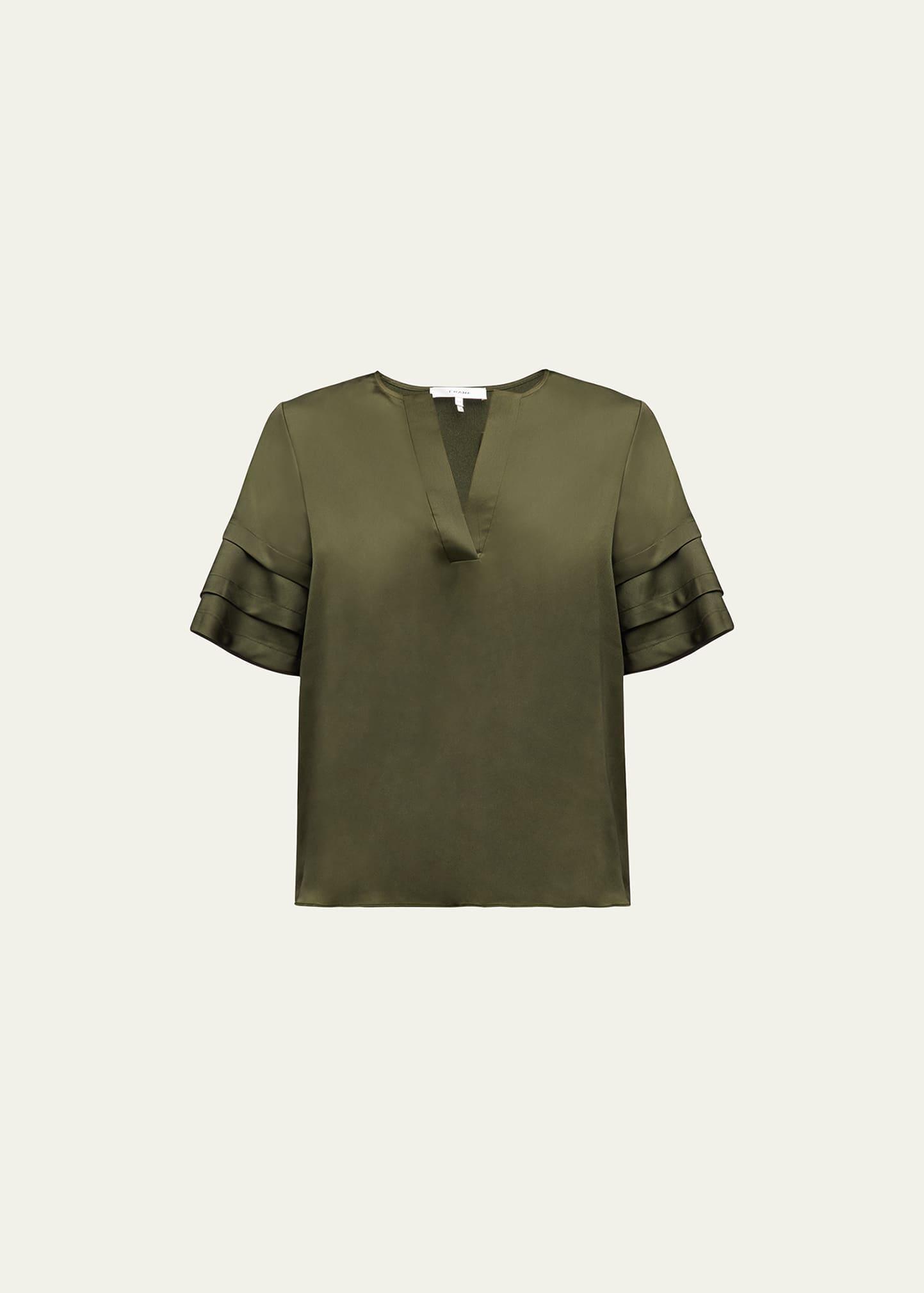 Tiered Short-Sleeve Satin Blouse Product Image