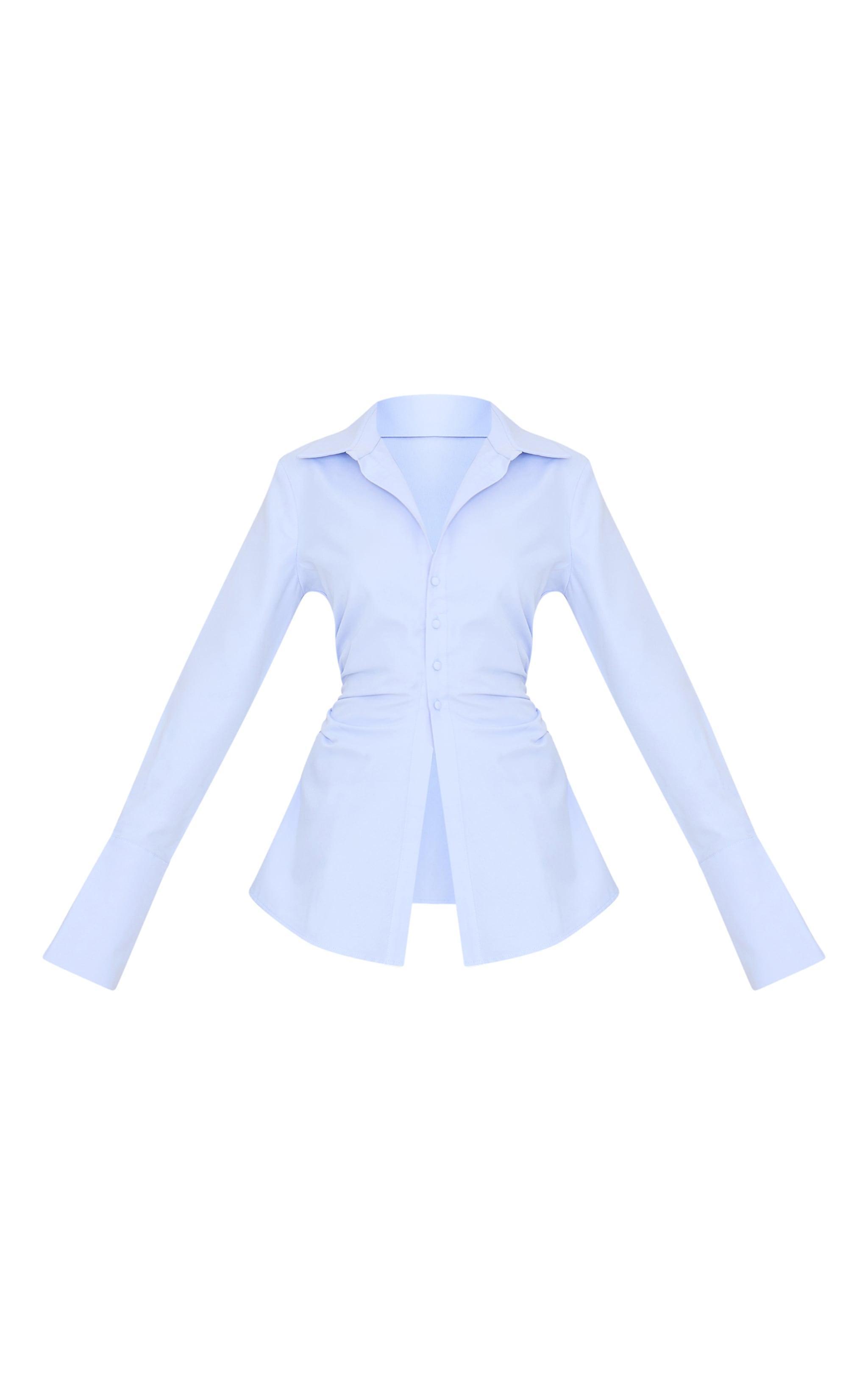 Light Blue Asymmetric Cinched Shirt Product Image