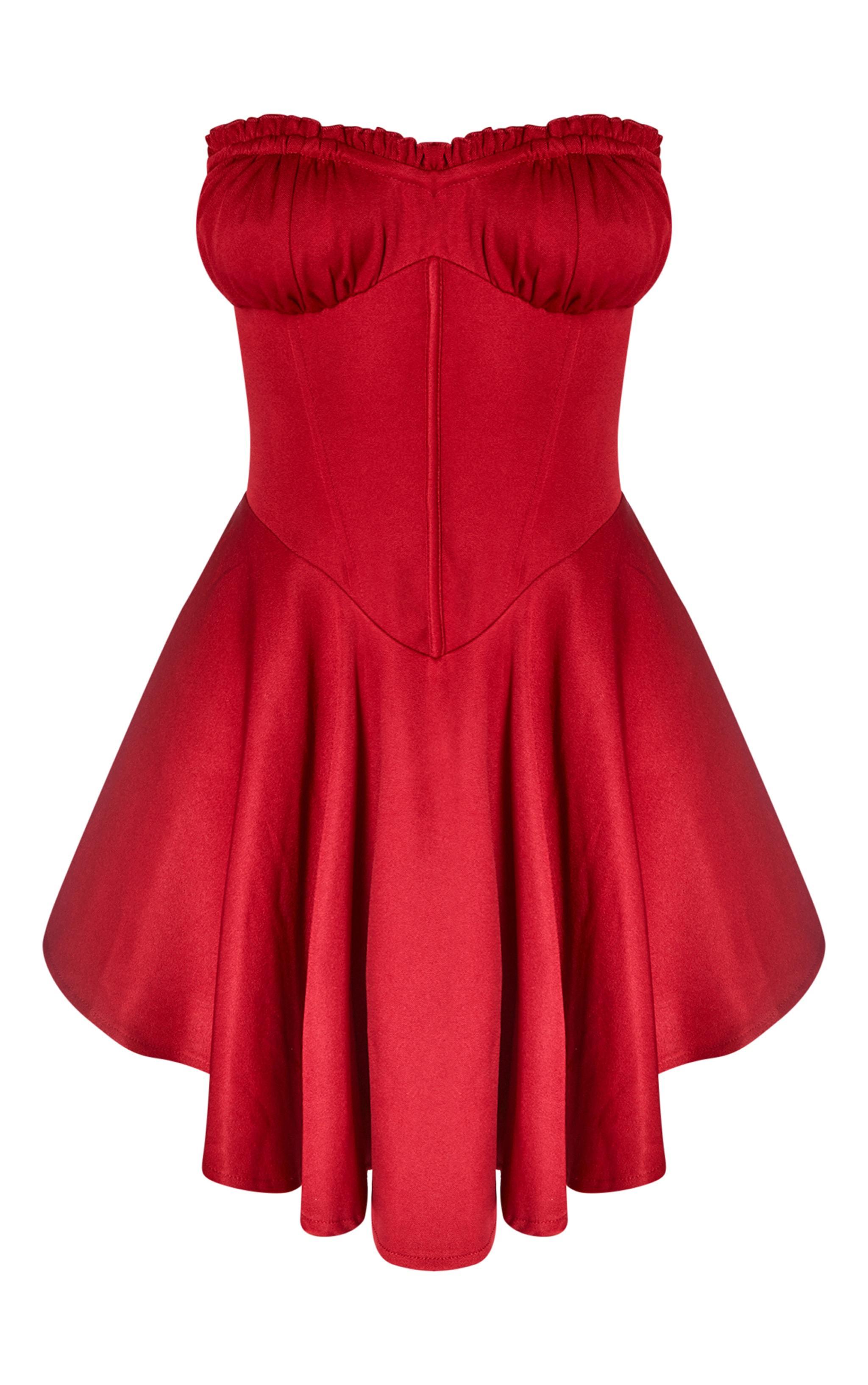 Petite Cherry Red Corset Detail Micro Skater Dress Product Image