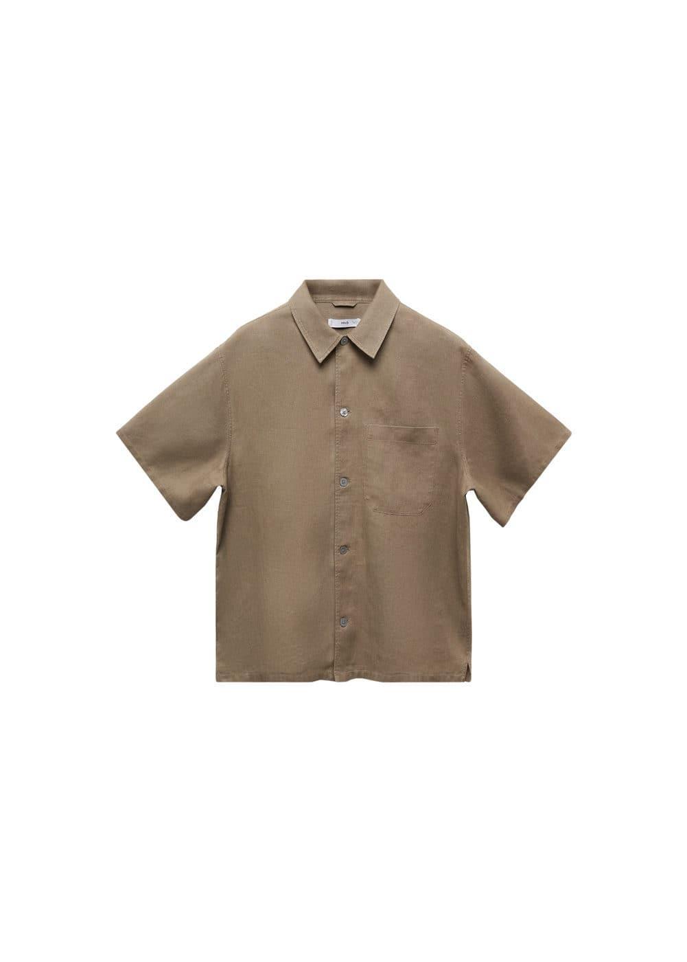 MANGO MAN - Regular fit 100% linen shirt with pocket khakiMen Product Image