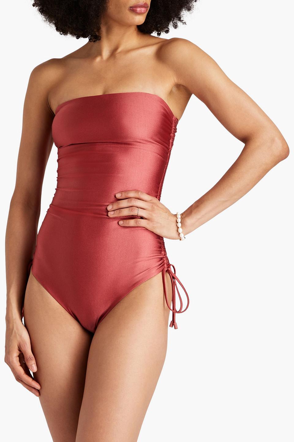 Ruched Metallic Bandeau Swimsuit In Antique Rose Product Image