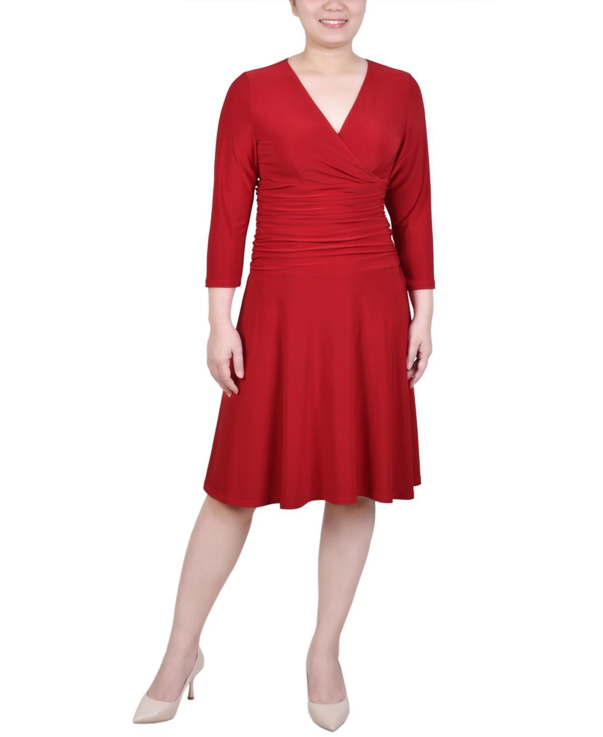 Ny Collection Petite 3/4 Sleeve Rouched-Waist Dress Product Image