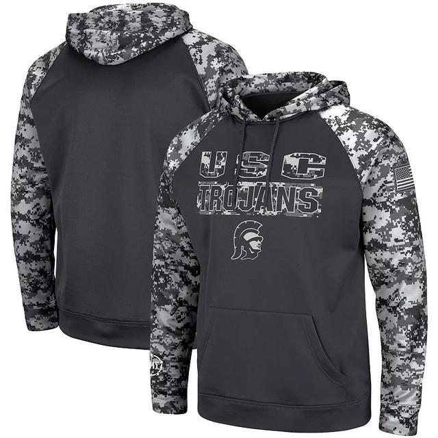 Mens Colosseum Charcoal USC Trojans OHT Military Appreciation Digital Camo Pullover Hoodie Product Image