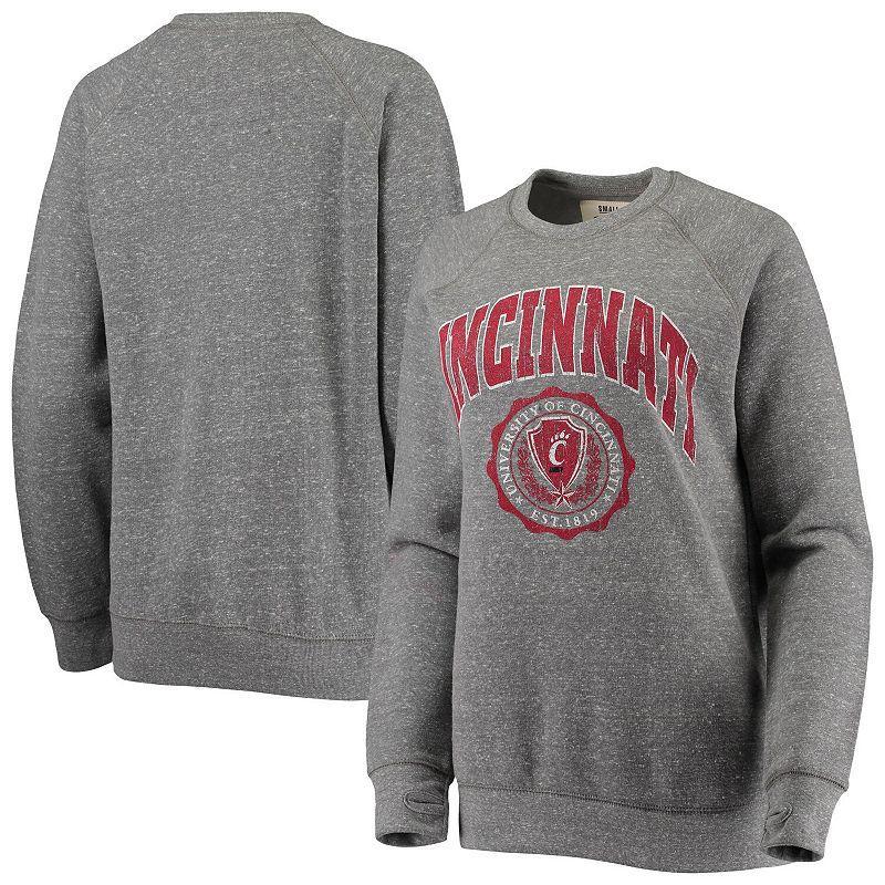 Womens Pressbox Heathered Gray Cincinnati Bearcats Edith Vintage-Like Knobi Raglan Pullover Sweatshirt Product Image