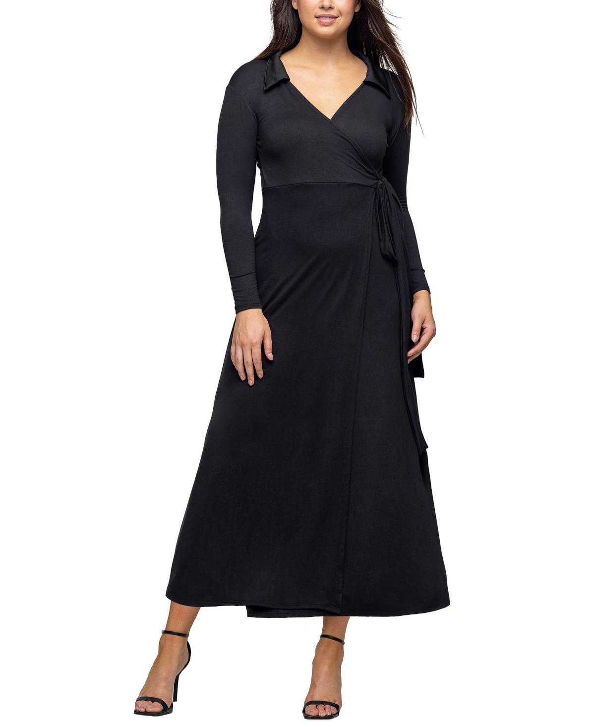 Womens 24Seven Comfort Apparel Comfortable Collared Wrap Maxi Dress Brown Product Image